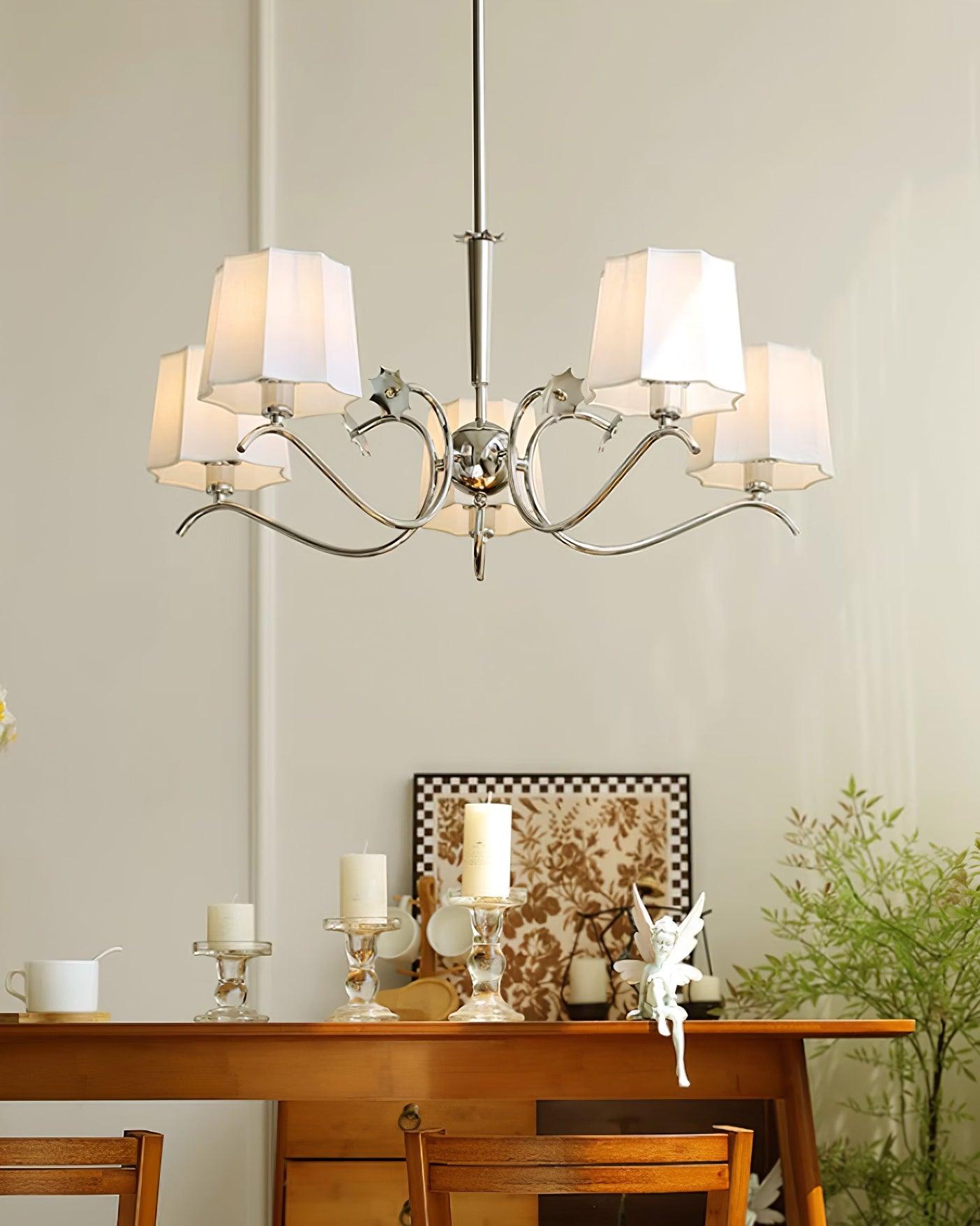 Rockville Lustre Abat-jours en Tissu Bras Courbés en Nickel Élégant