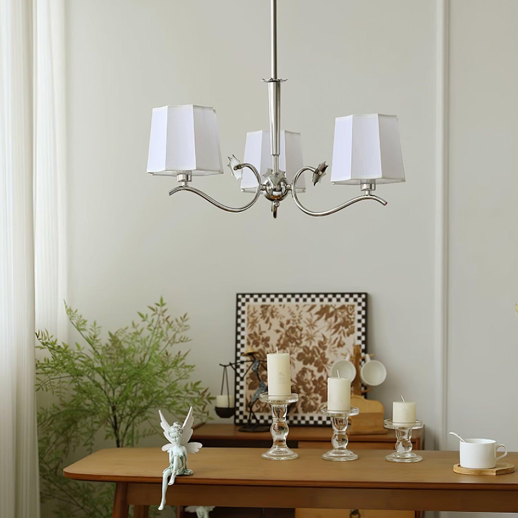 Rockville Lustre Abat-jours en Tissu Bras Courbés en Nickel Élégant
