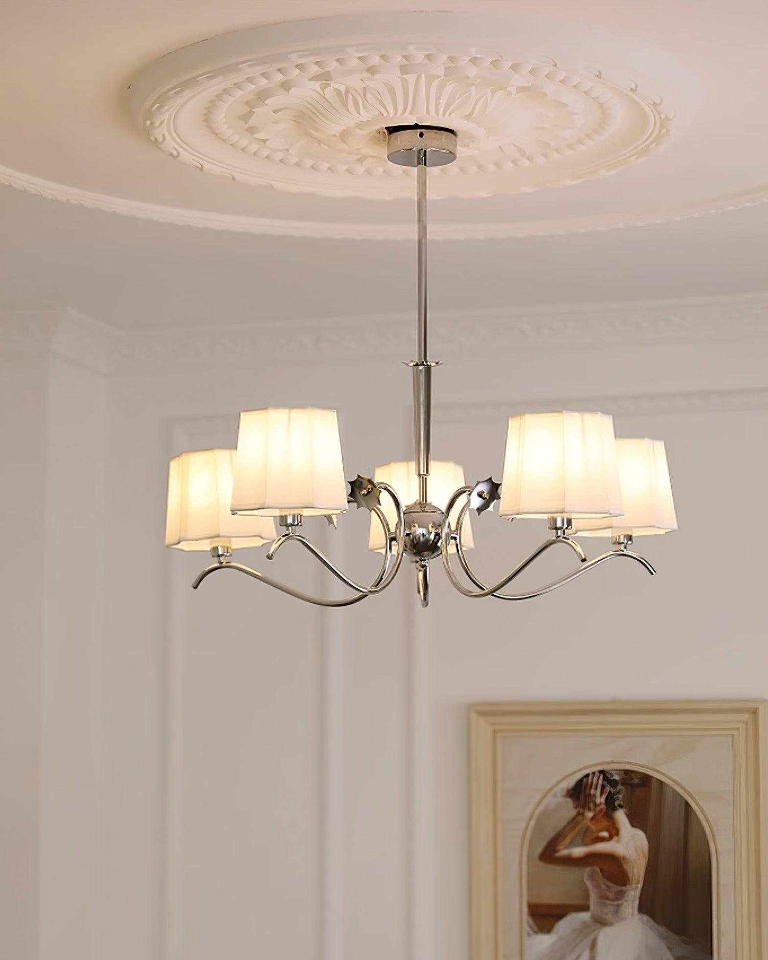 Rockville Lustre Abat-jours en Tissu Bras Courbés en Nickel Élégant