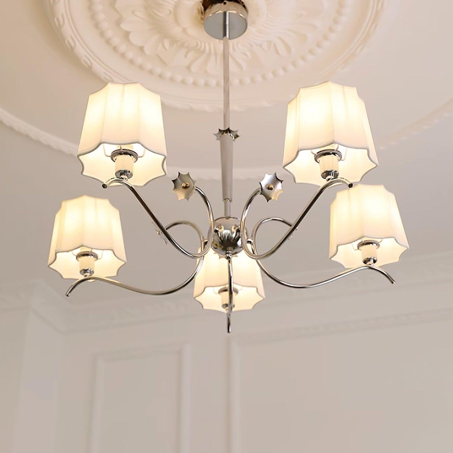 Rockville Lustre Abat-jours en Tissu Bras Courbés en Nickel Élégant