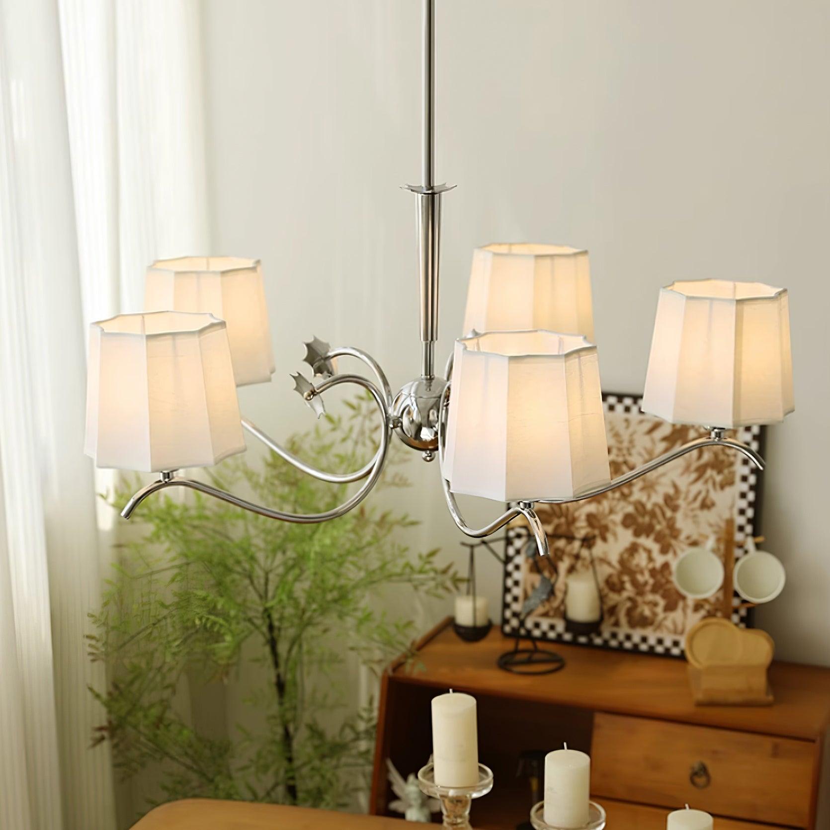 Rockville Lustre Abat-jours en Tissu Bras Courbés en Nickel Élégant