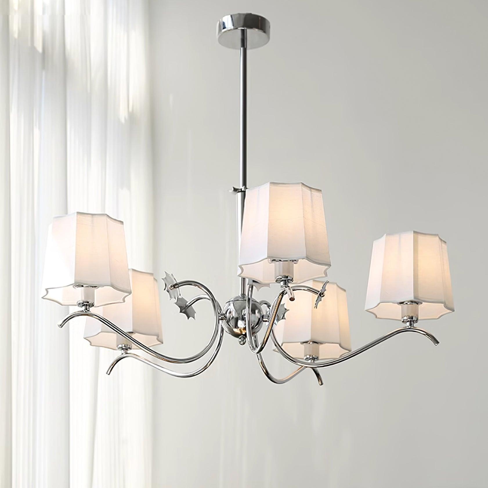 Rockville Lustre Abat-jours en Tissu Bras Courbés en Nickel Élégant