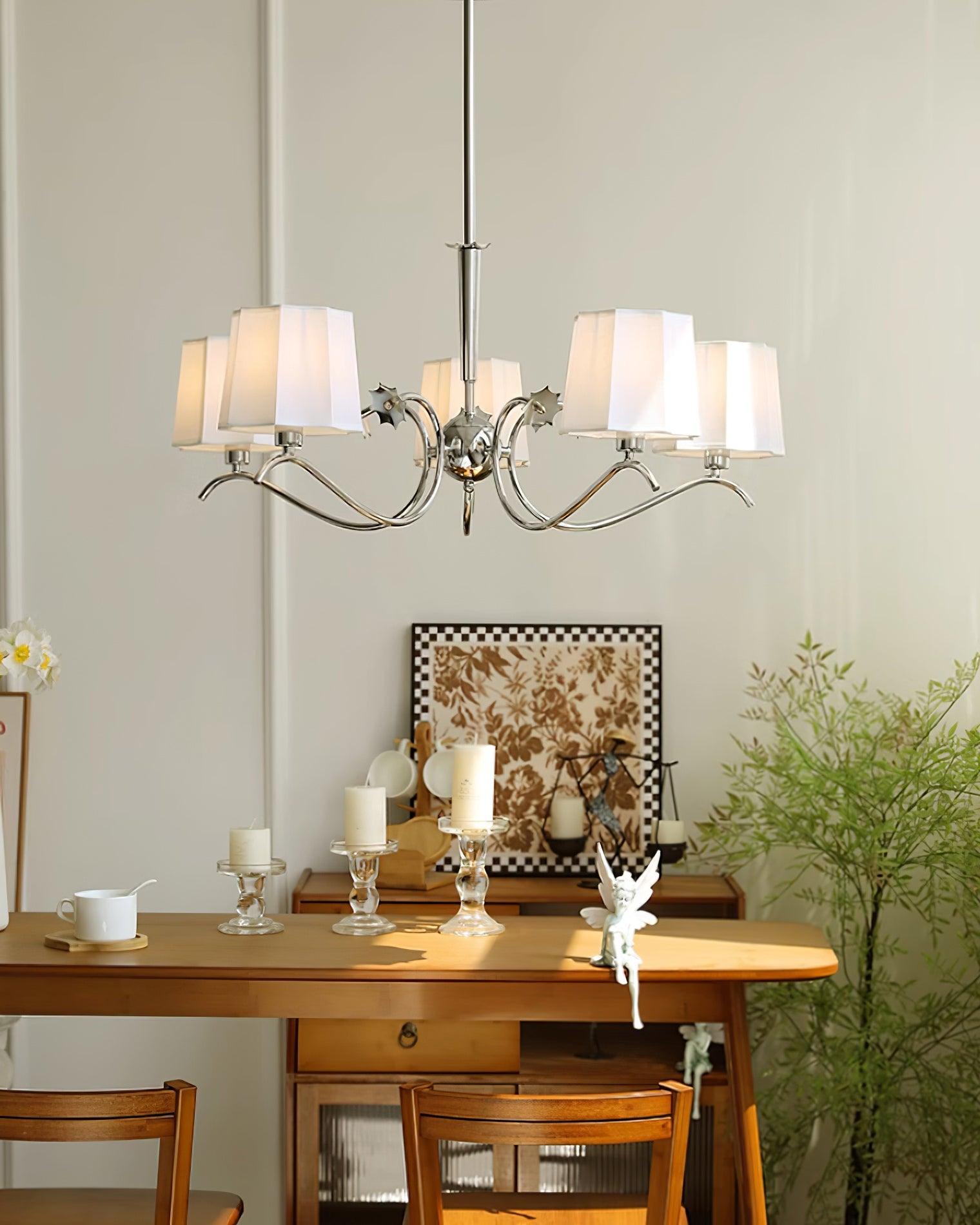 Rockville Lustre Abat-jours en Tissu Bras Courbés en Nickel Élégant