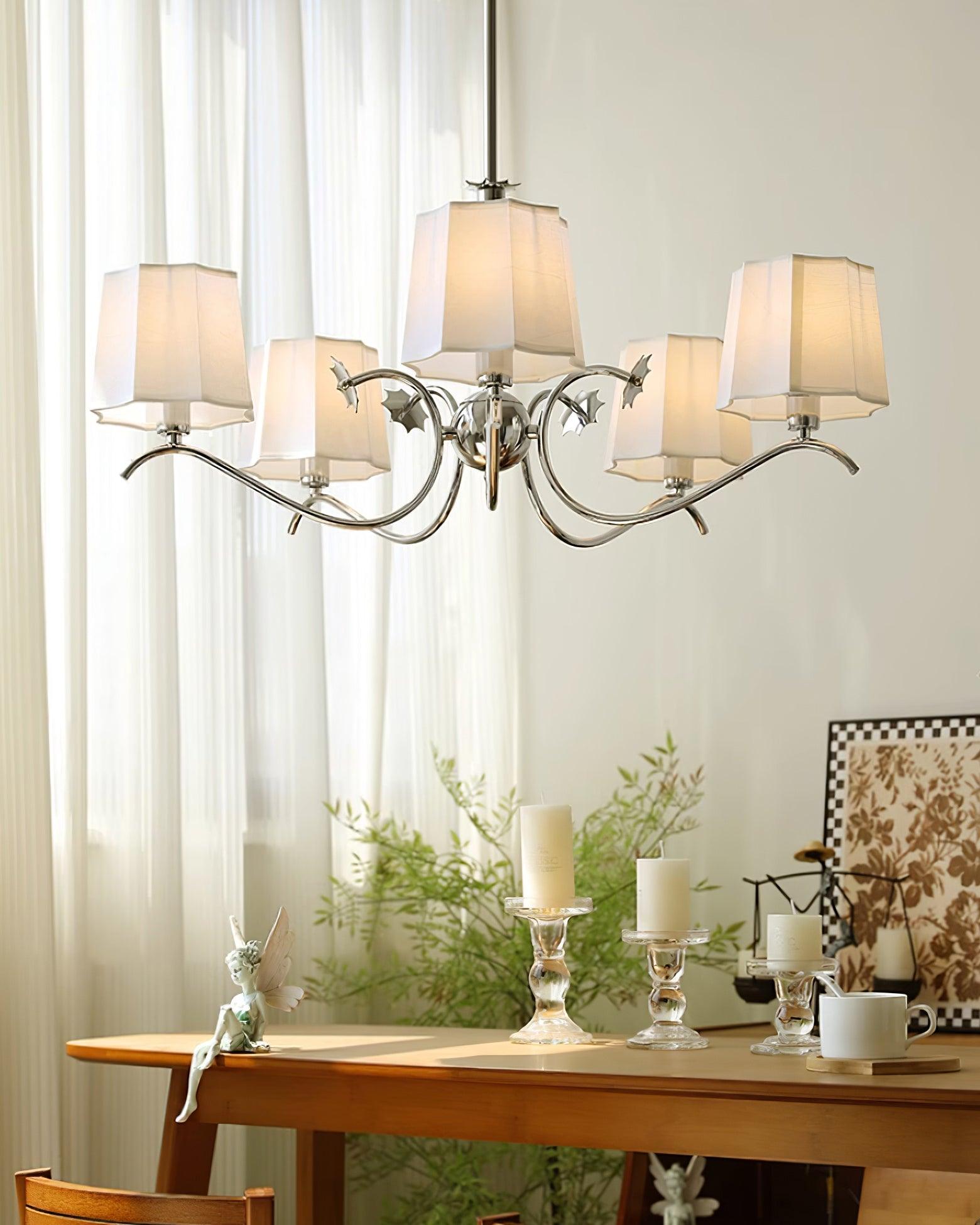 Rockville Lustre Abat-jours en Tissu Bras Courbés en Nickel Élégant
