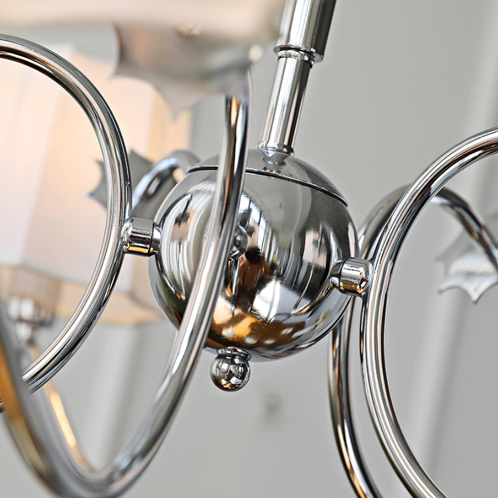 Rockville Lustre Abat-jours en Tissu Bras Courbés en Nickel Élégant