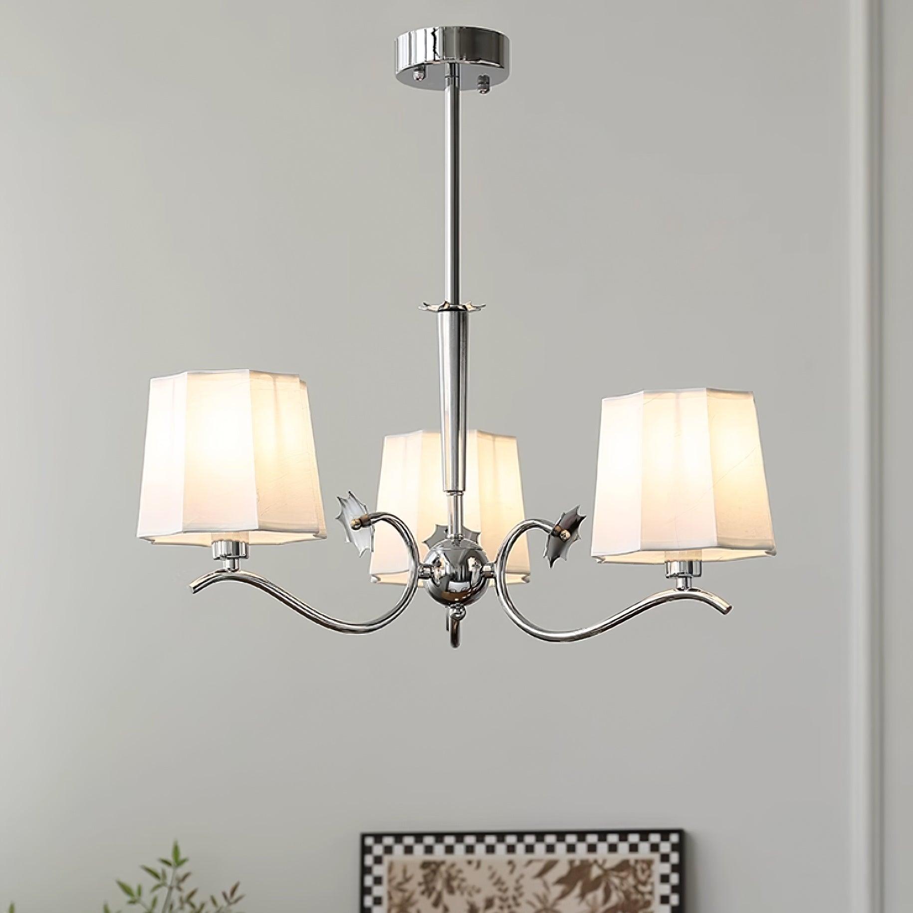 Rockville Lustre Abat-jours en Tissu Bras Courbés en Nickel Élégant