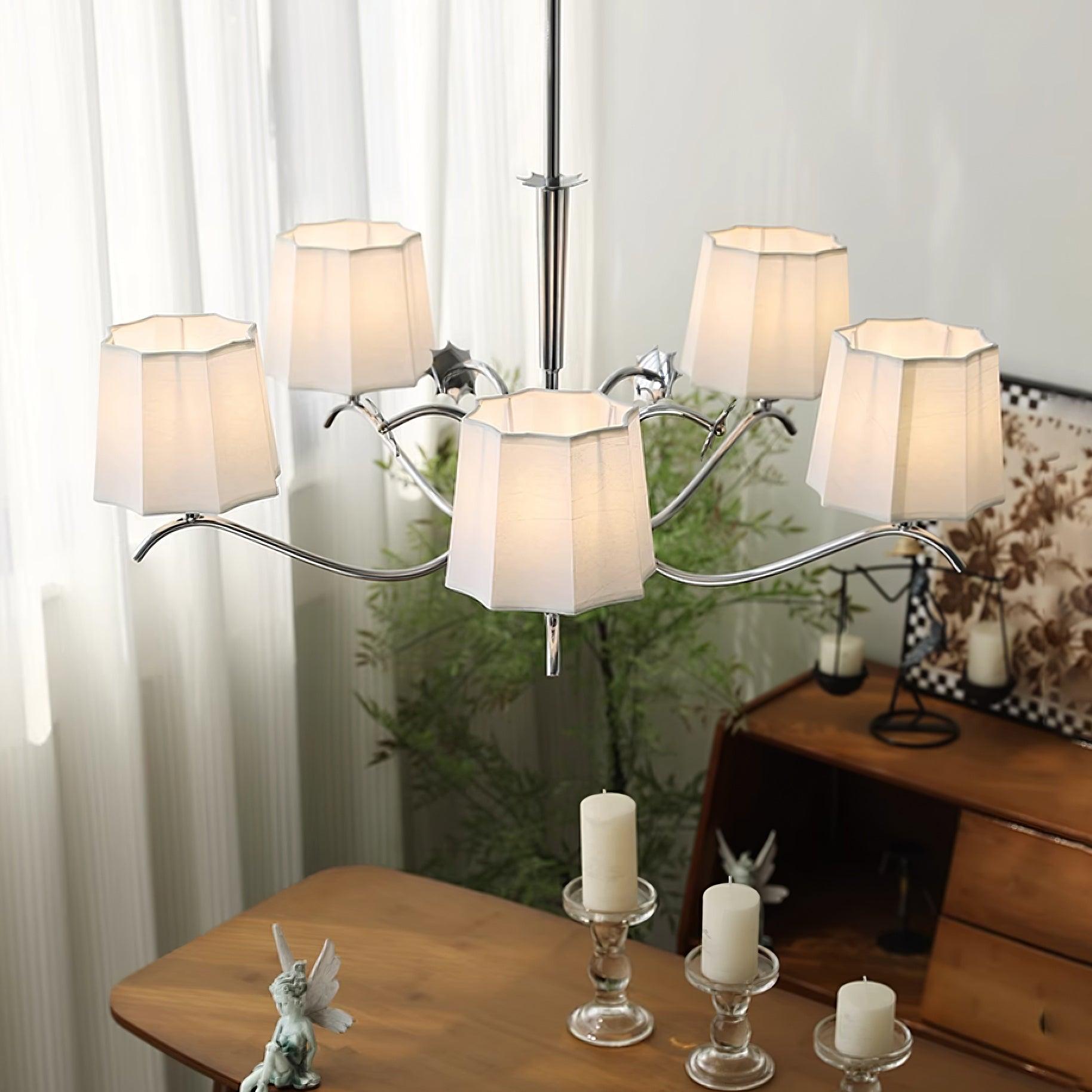 Rockville Lustre Abat-jours en Tissu Bras Courbés en Nickel Élégant