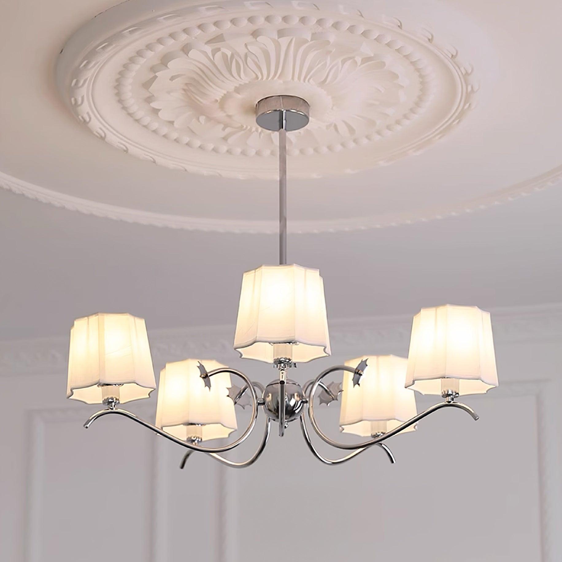 Rockville Lustre Abat-jours en Tissu Bras Courbés en Nickel Élégant