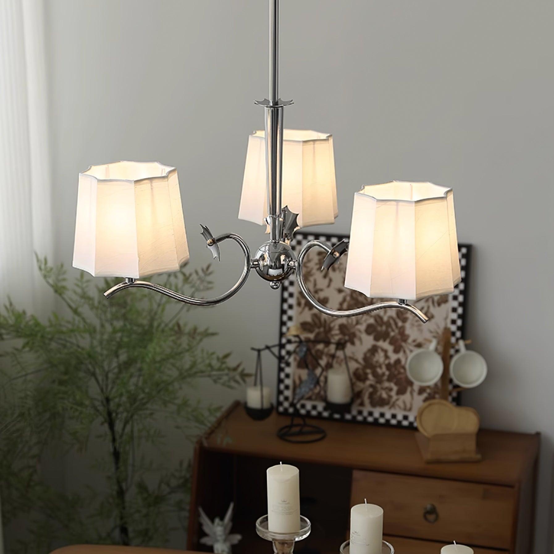 Rockville Lustre Abat-jours en Tissu Bras Courbés en Nickel Élégant
