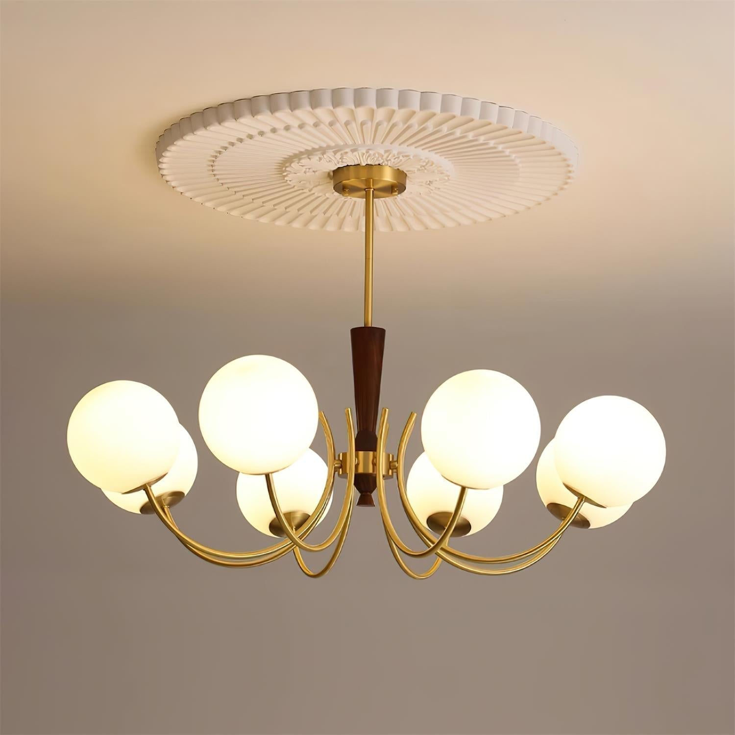 Veslo Lustre Globe en Laiton et Bois