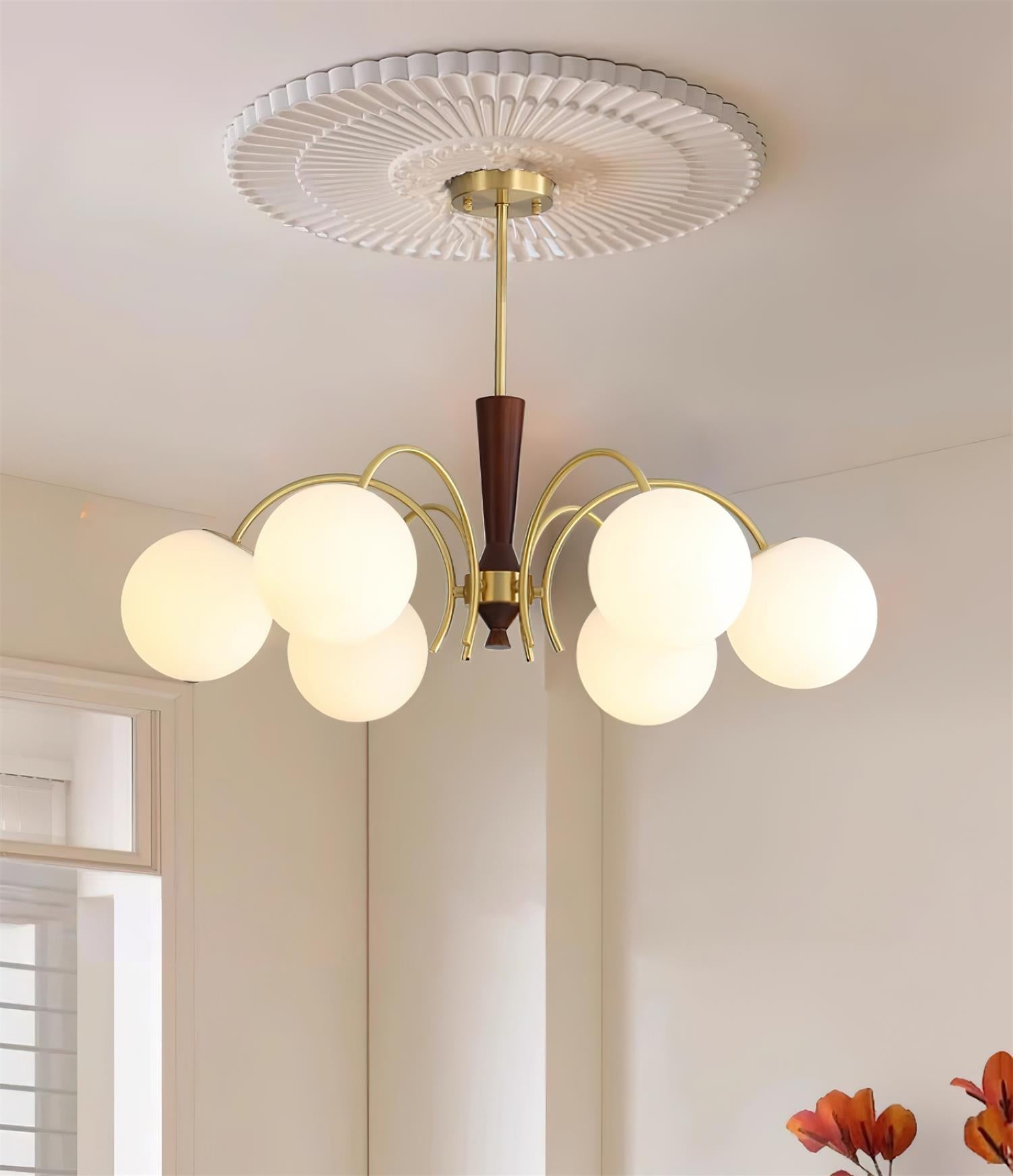 Veslo Lustre Globe en Laiton et Bois