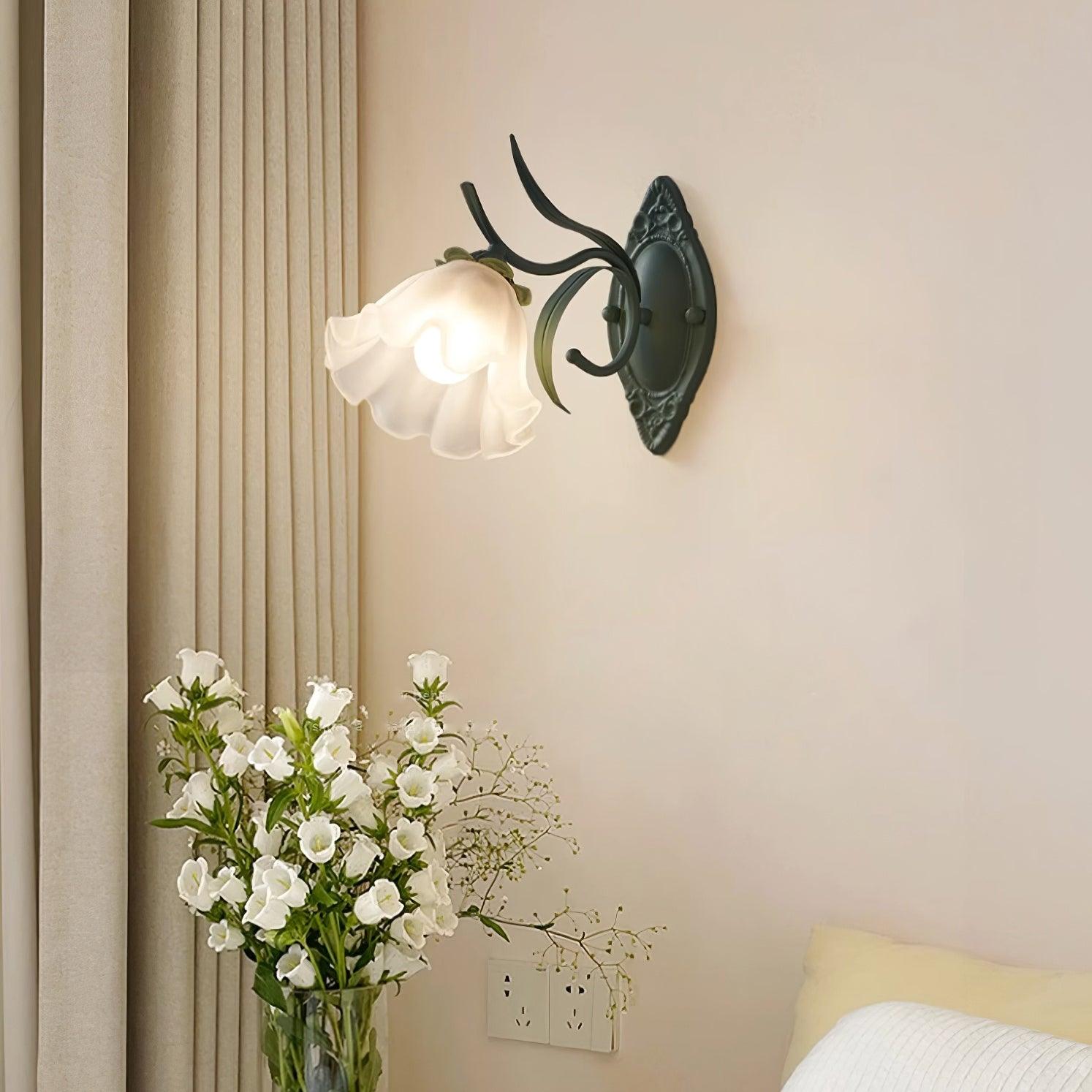 Nivan Applique murale vintage avec abat-jour en verre à motif floral pour chambre à coucher et salon