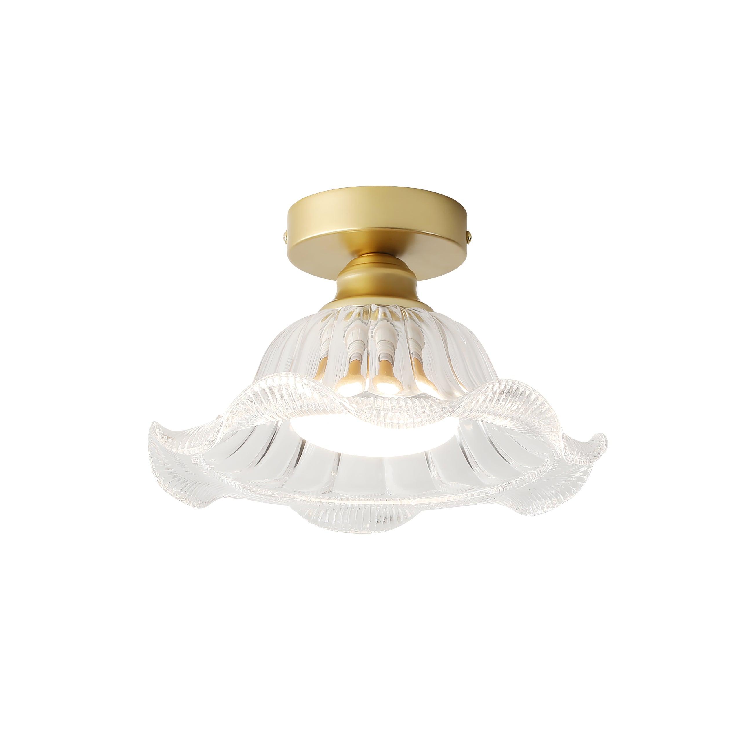 Rosa Lustre Plafonnier Verre Bord Laiton Élégant