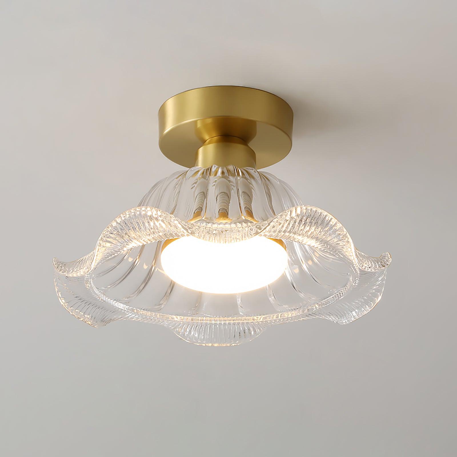 Rosa Lustre Plafonnier Verre Bord Laiton Élégant
