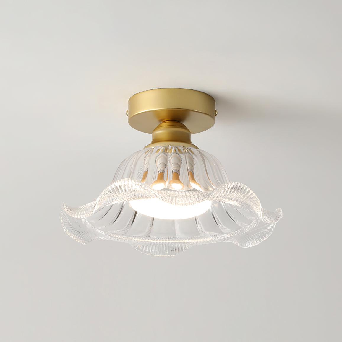 Rosa Lustre Plafonnier Verre Bord Laiton Élégant