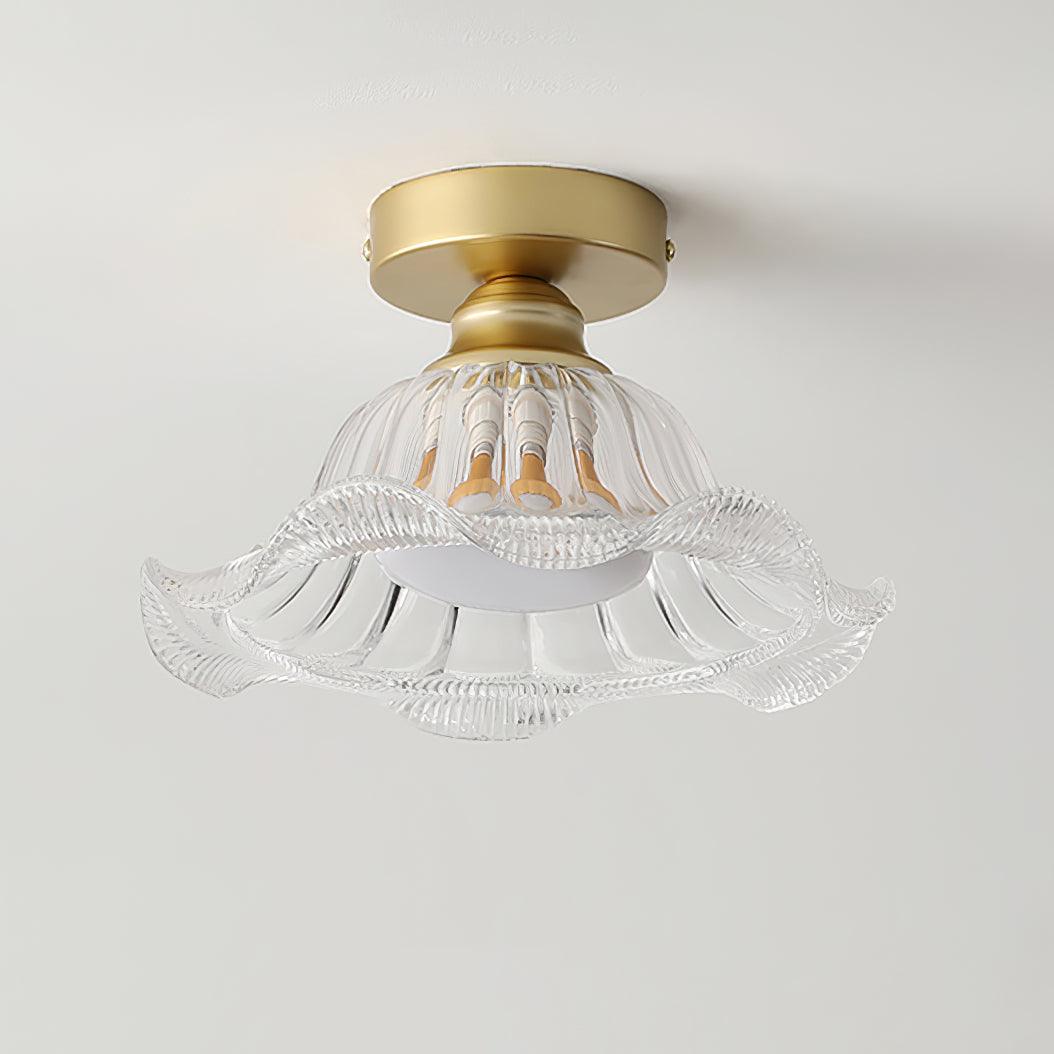 Rosa Lustre Plafonnier Verre Bord Laiton Élégant