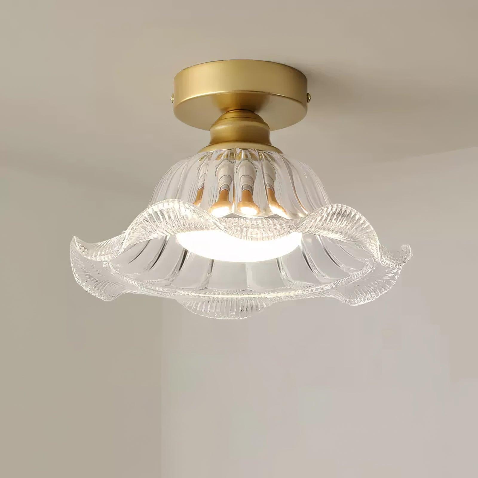 Rosa Lustre Plafonnier Verre Bord Laiton Élégant