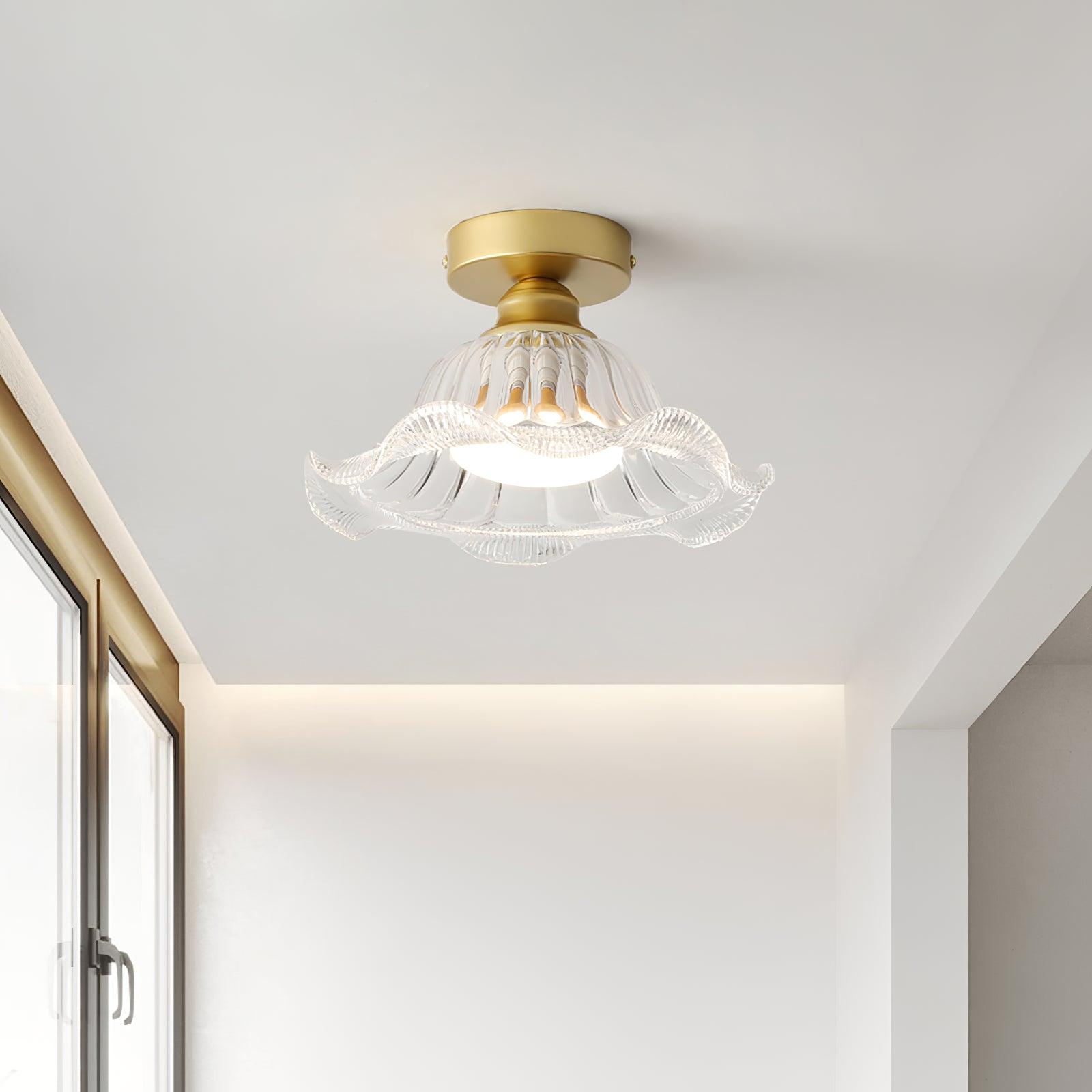 Rosa Plafonnier Verre Froncé Abat-jour Moderne Chambre
