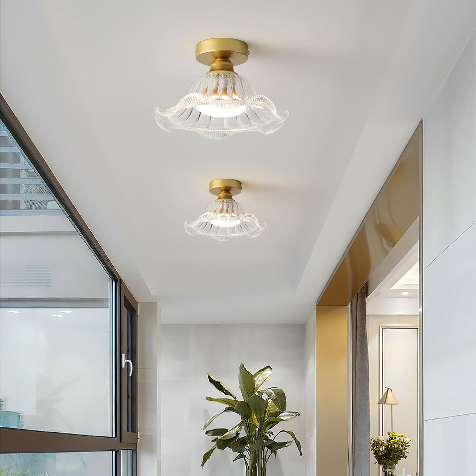 Rosa Plafonnier Verre Froncé Abat-jour Moderne Chambre
