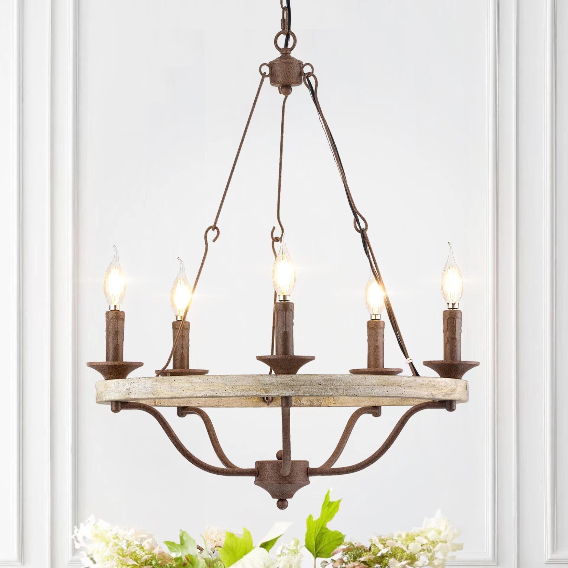 Rosalind Lustre Industriel Vintage Bois Métal Wheeler