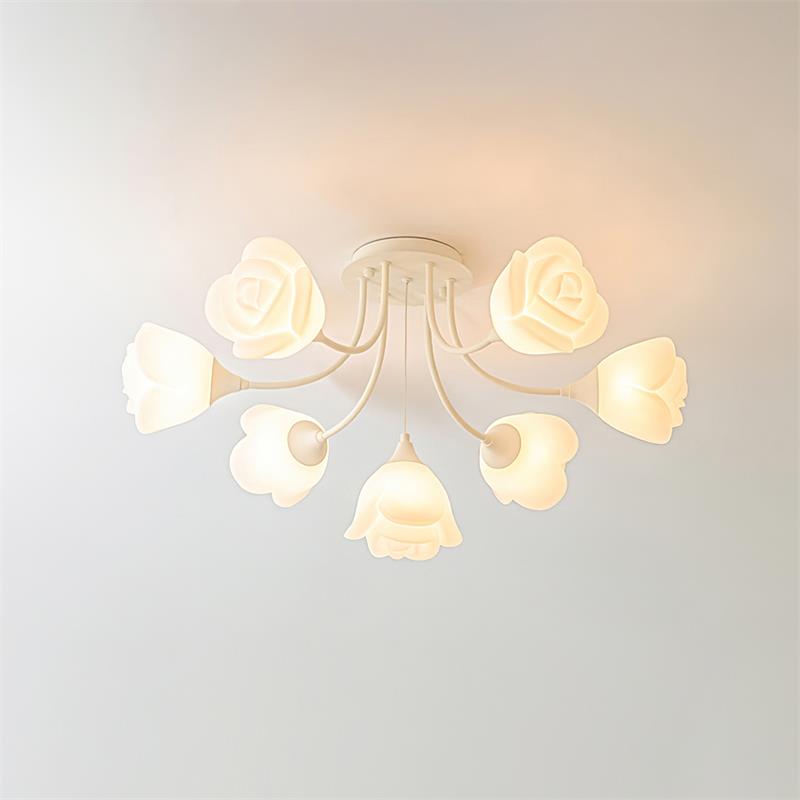 Rose Plafonnier Pétales Sculptés Lueur Douce
