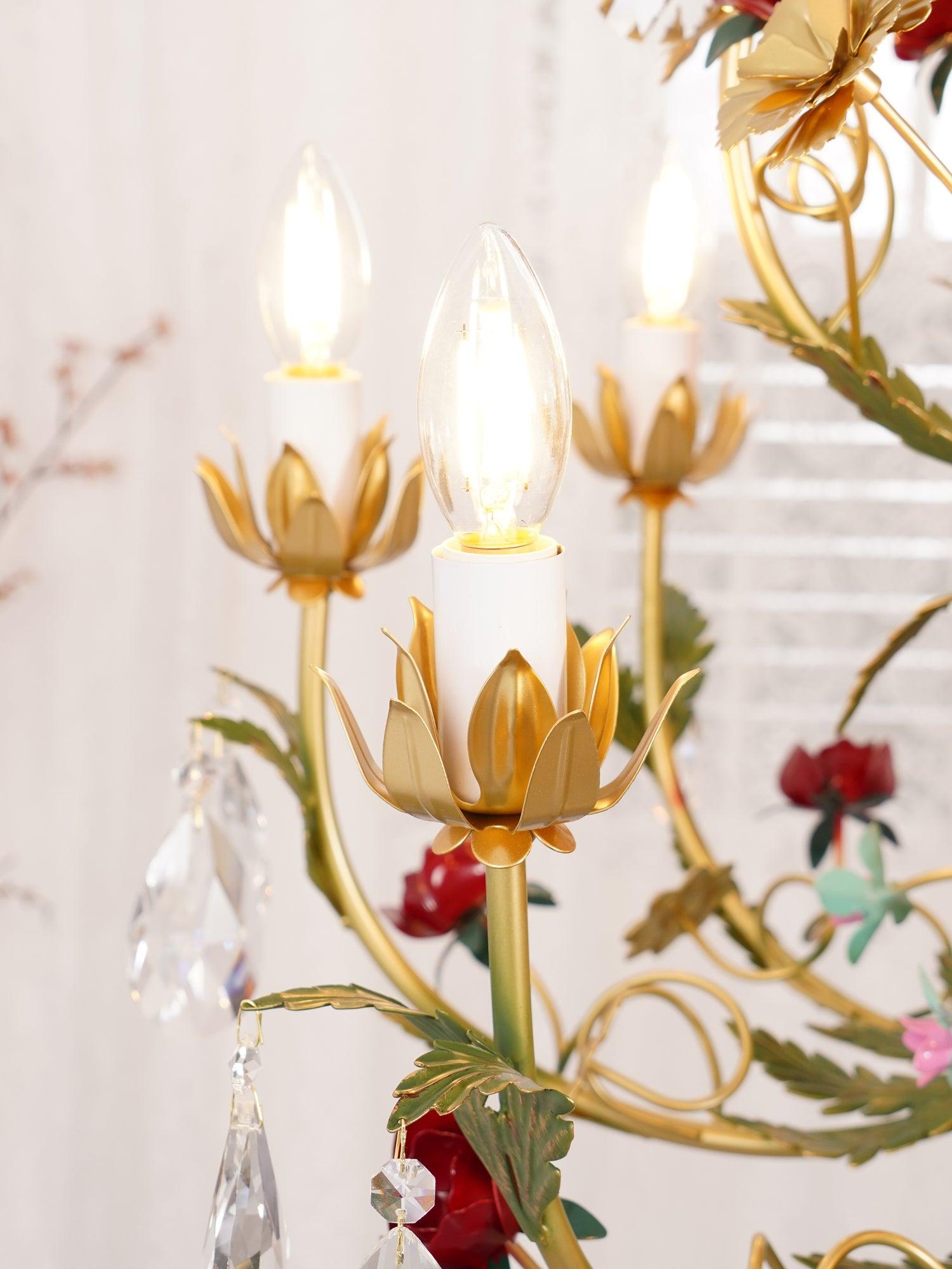 Lustra Lustre Laiton Florale Rose Cristal Bougie