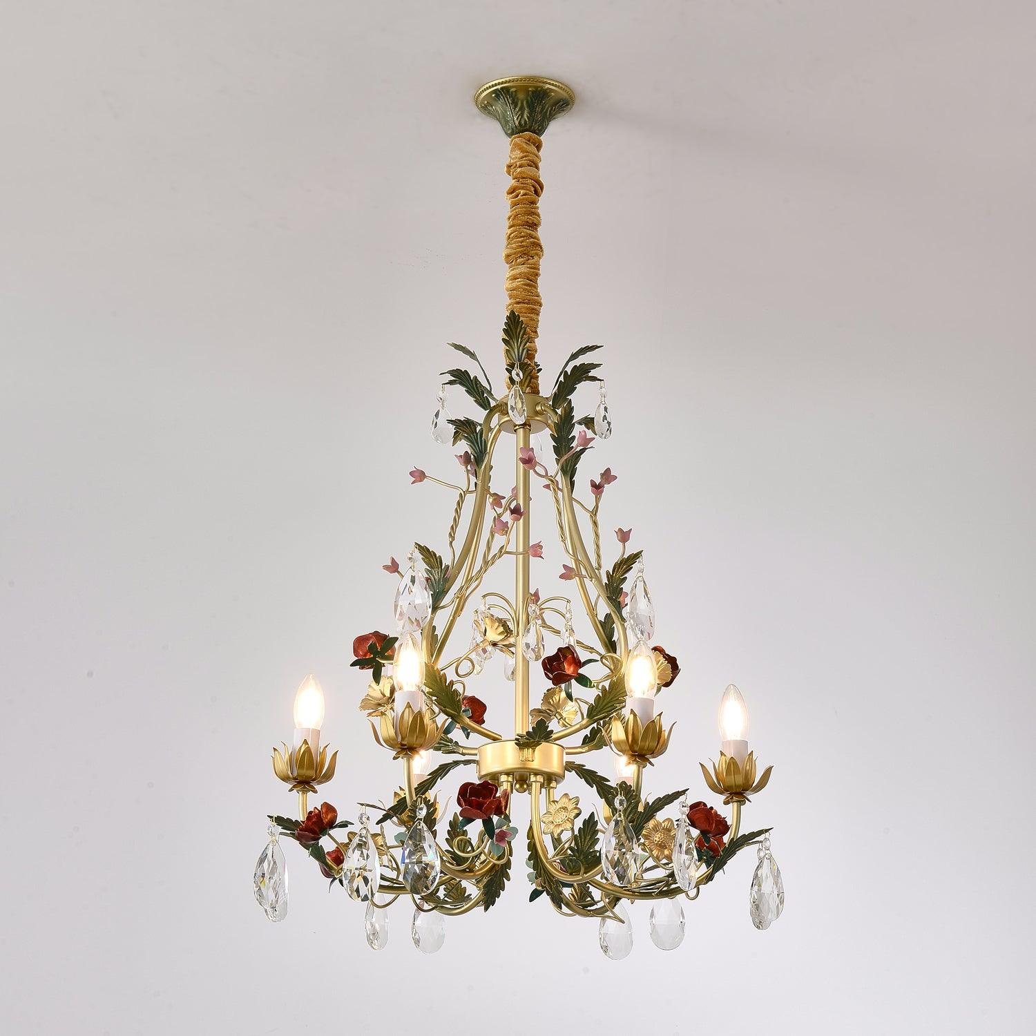 Lustra Lustre Laiton Florale Rose Cristal Bougie