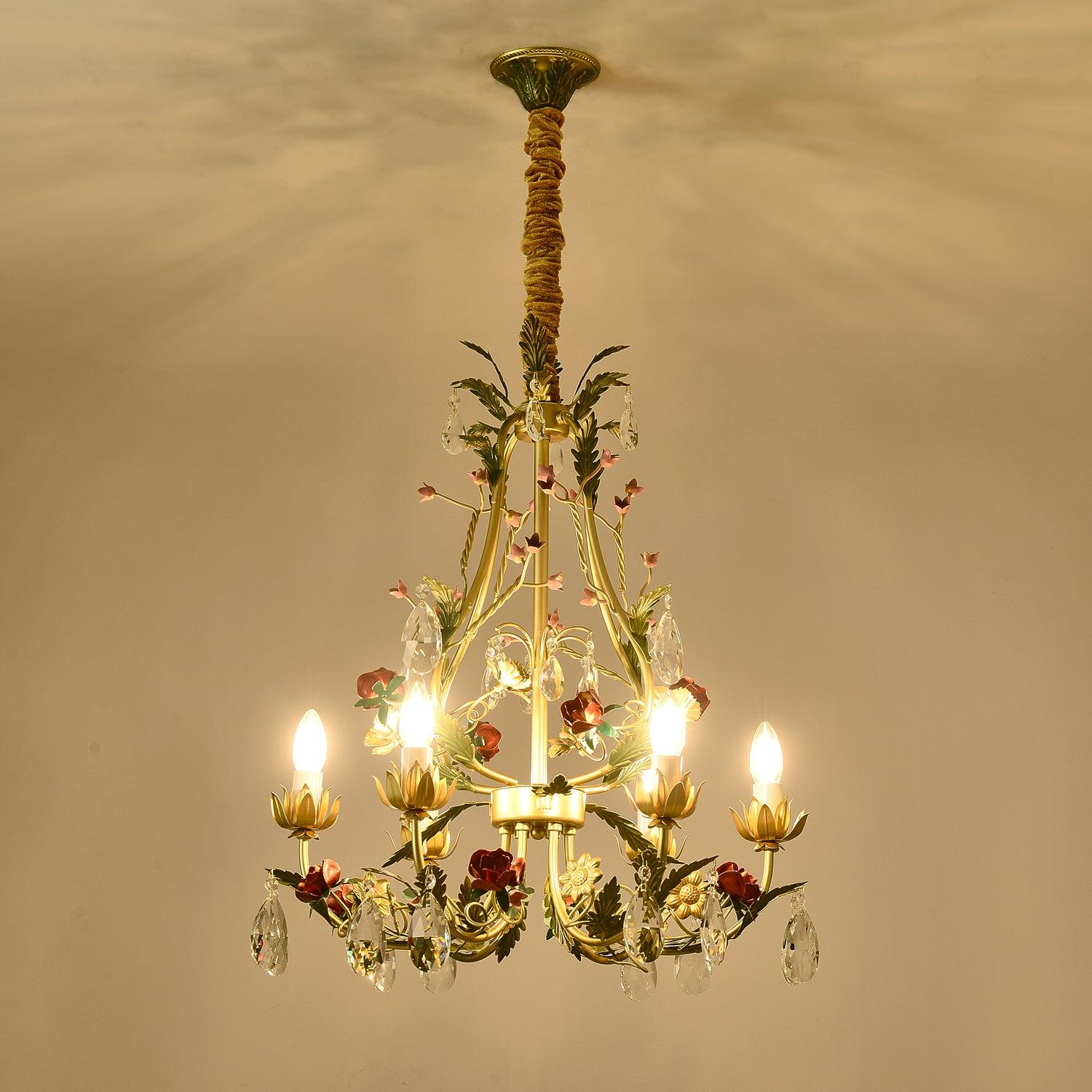 Lustra Lustre Laiton Florale Rose Cristal Bougie