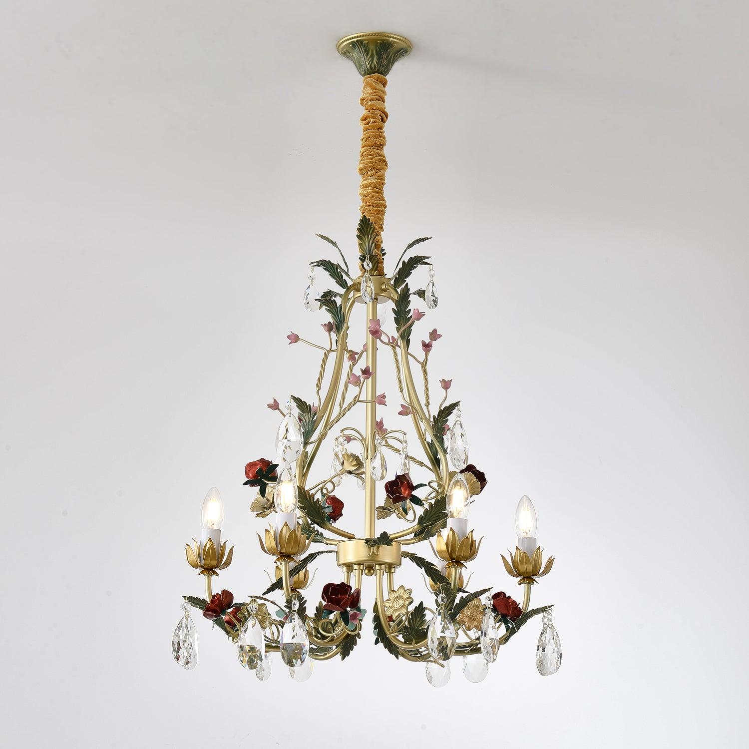Lustra Lustre Laiton Florale Rose Cristal Bougie