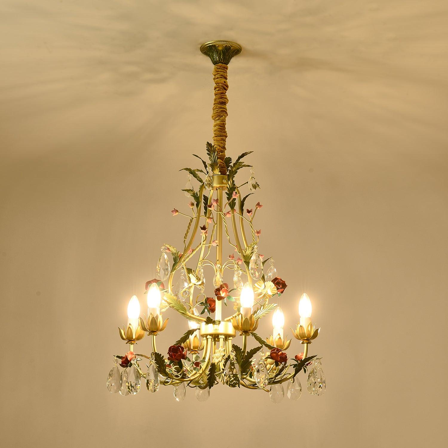 Lustra Lustre Laiton Florale Rose Cristal Bougie