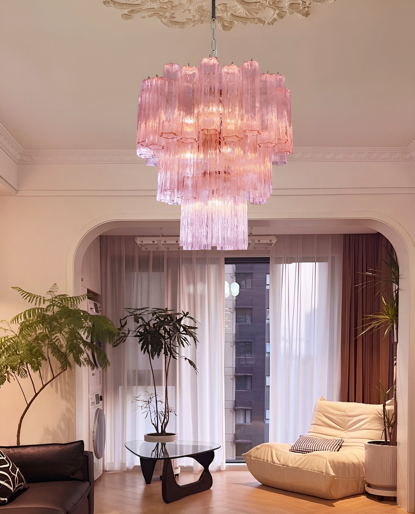 Aurora Lustre Rose Verre Tubes Superposé Moderne