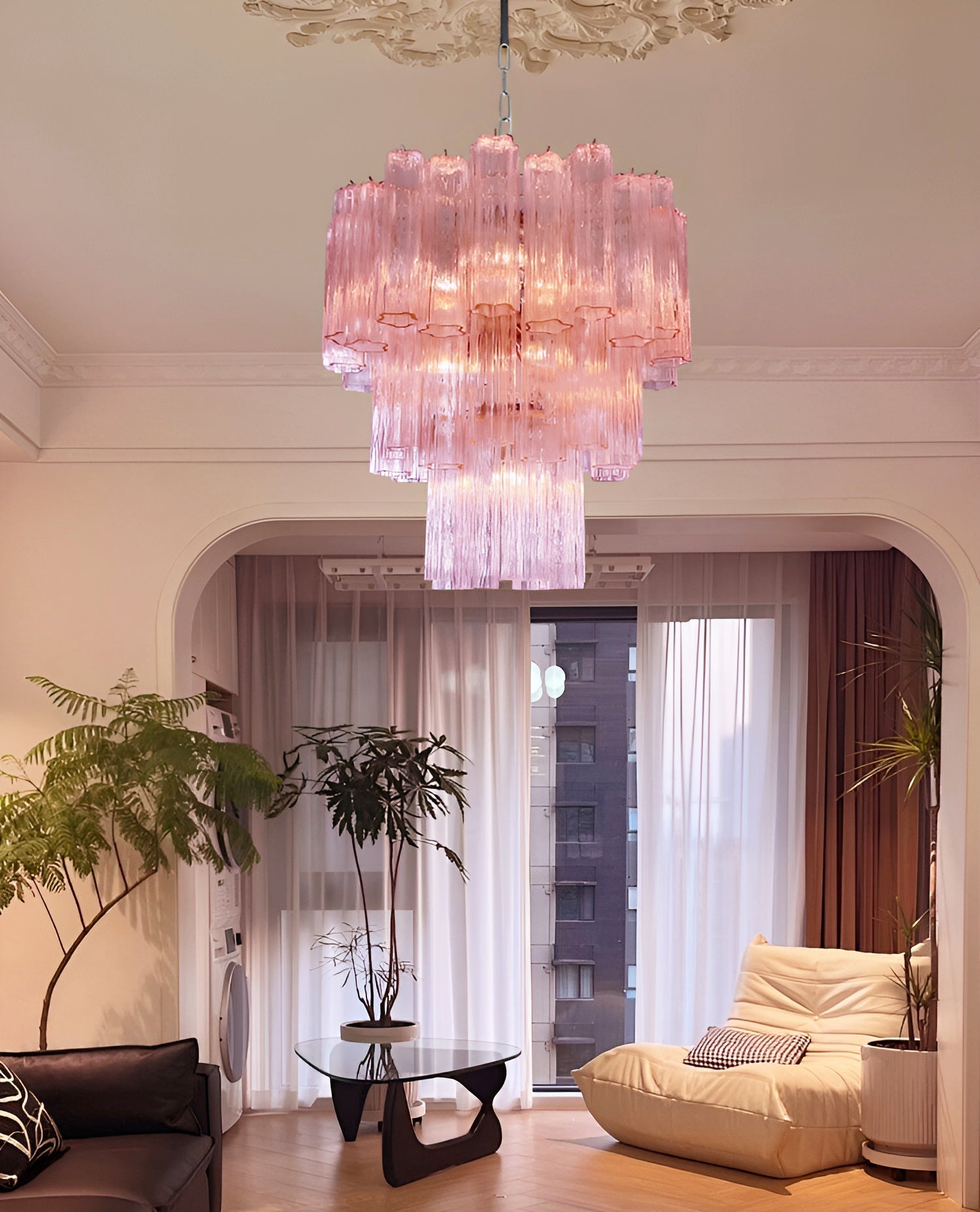 Aurora Lustre Rose Verre Tubes Superposé Moderne