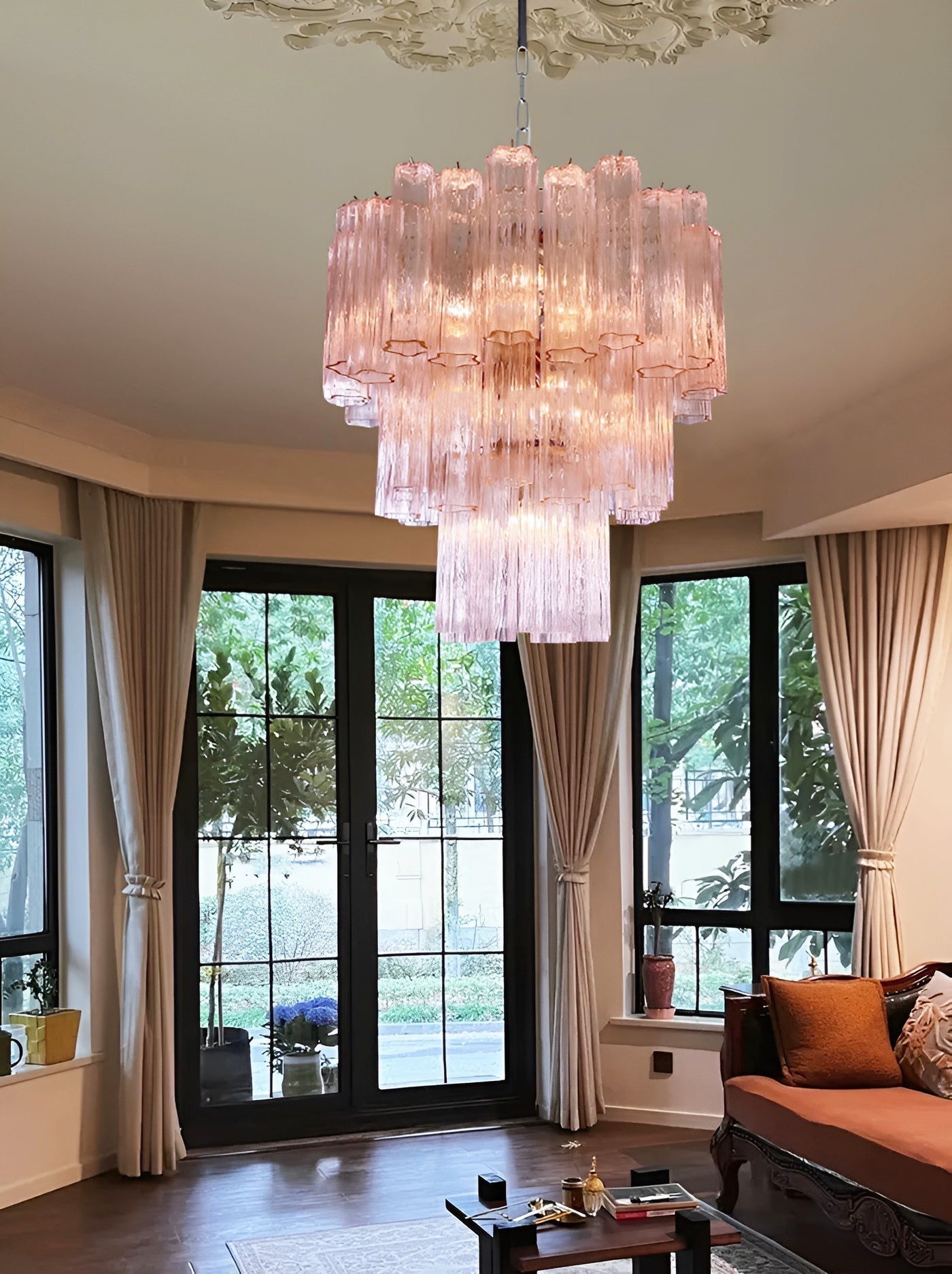 Aurora Lustre Rose Verre Tubes Superposé Moderne
