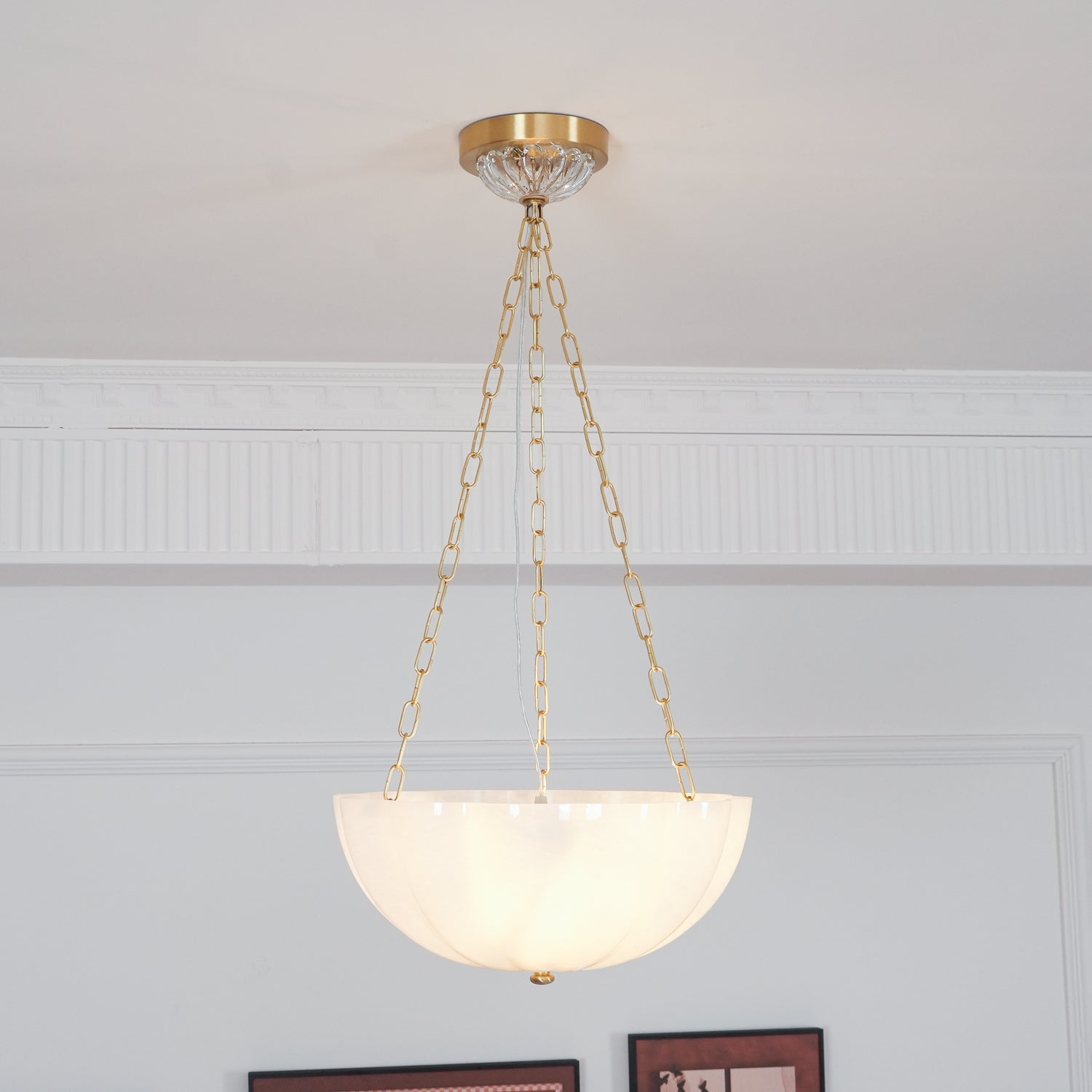 Lustra Lustre Verre Bol Laiton Chaîne