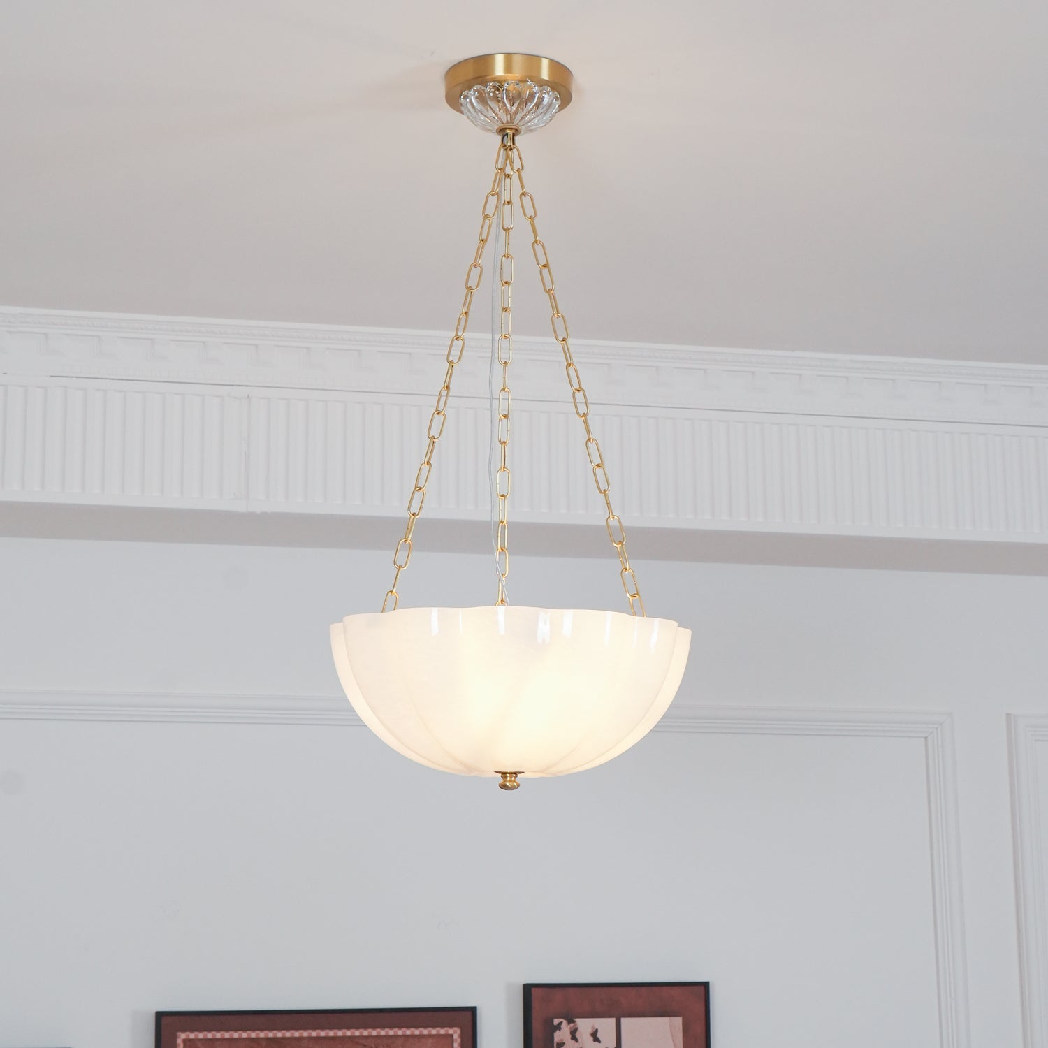 Lustra Lustre Verre Bol Laiton Chaîne