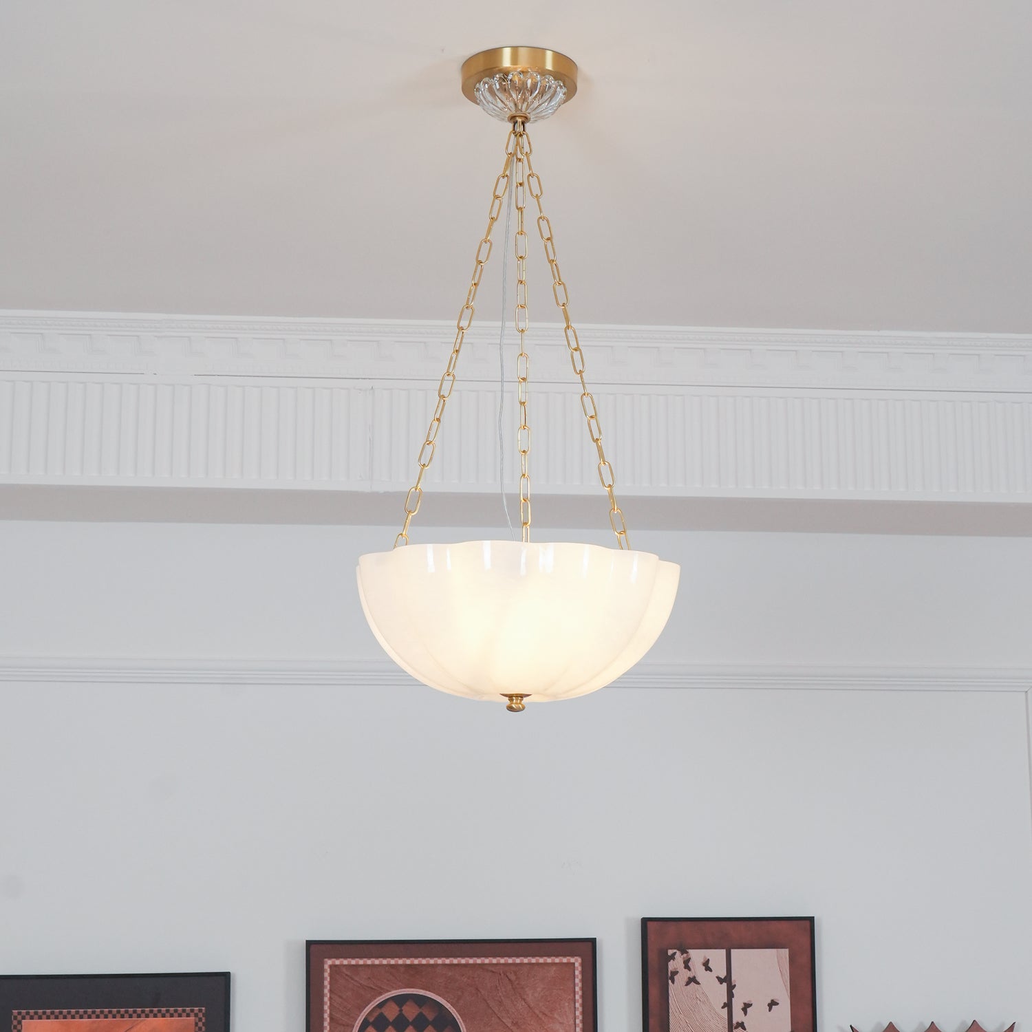 Lustra Lustre Verre Bol Laiton Chaîne