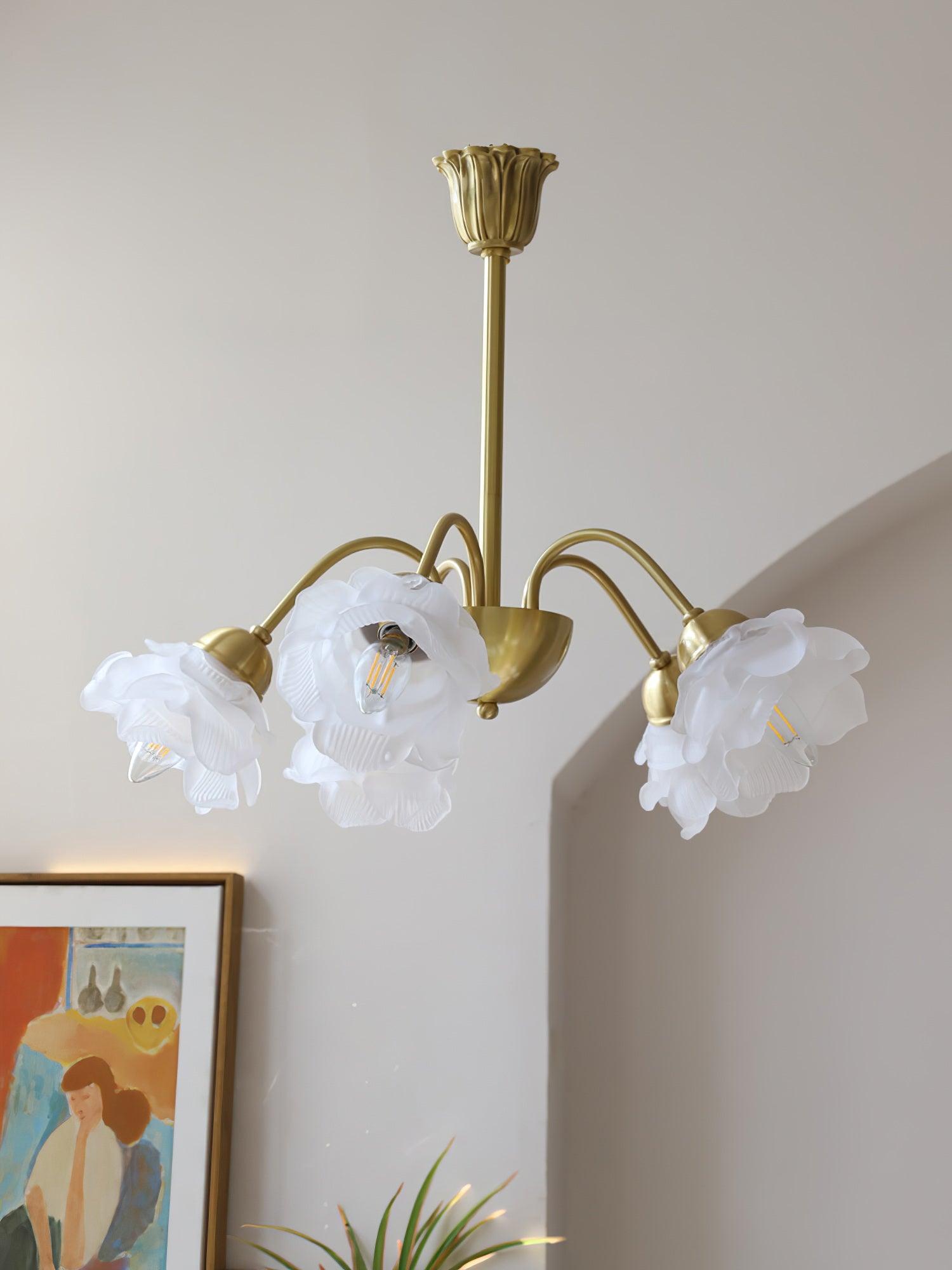 Lustra Lustre Laiton Verre Rose Floral