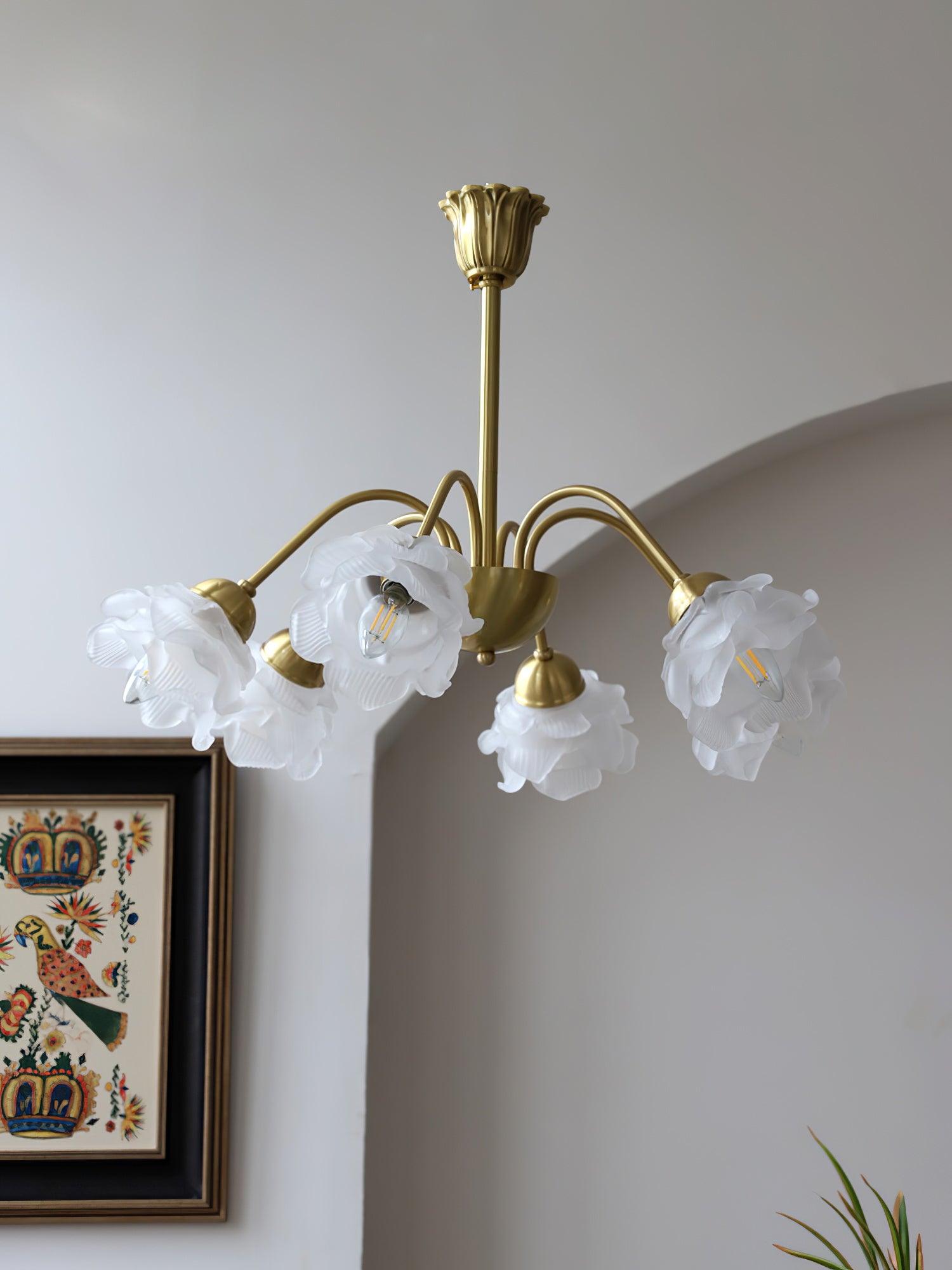 Lustra Lustre Laiton Verre Rose Floral