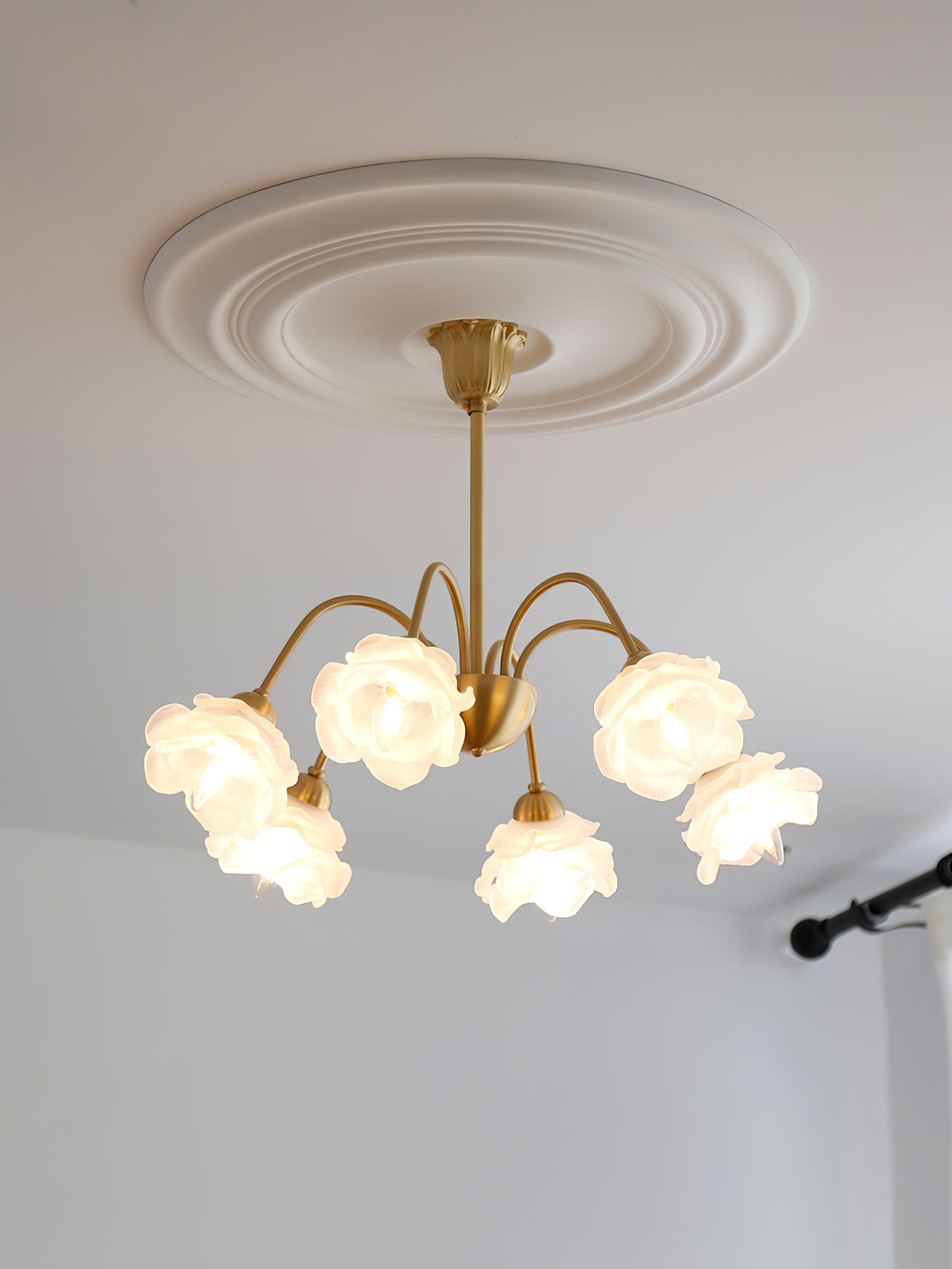 Lustra Lustre Laiton Verre Rose Floral