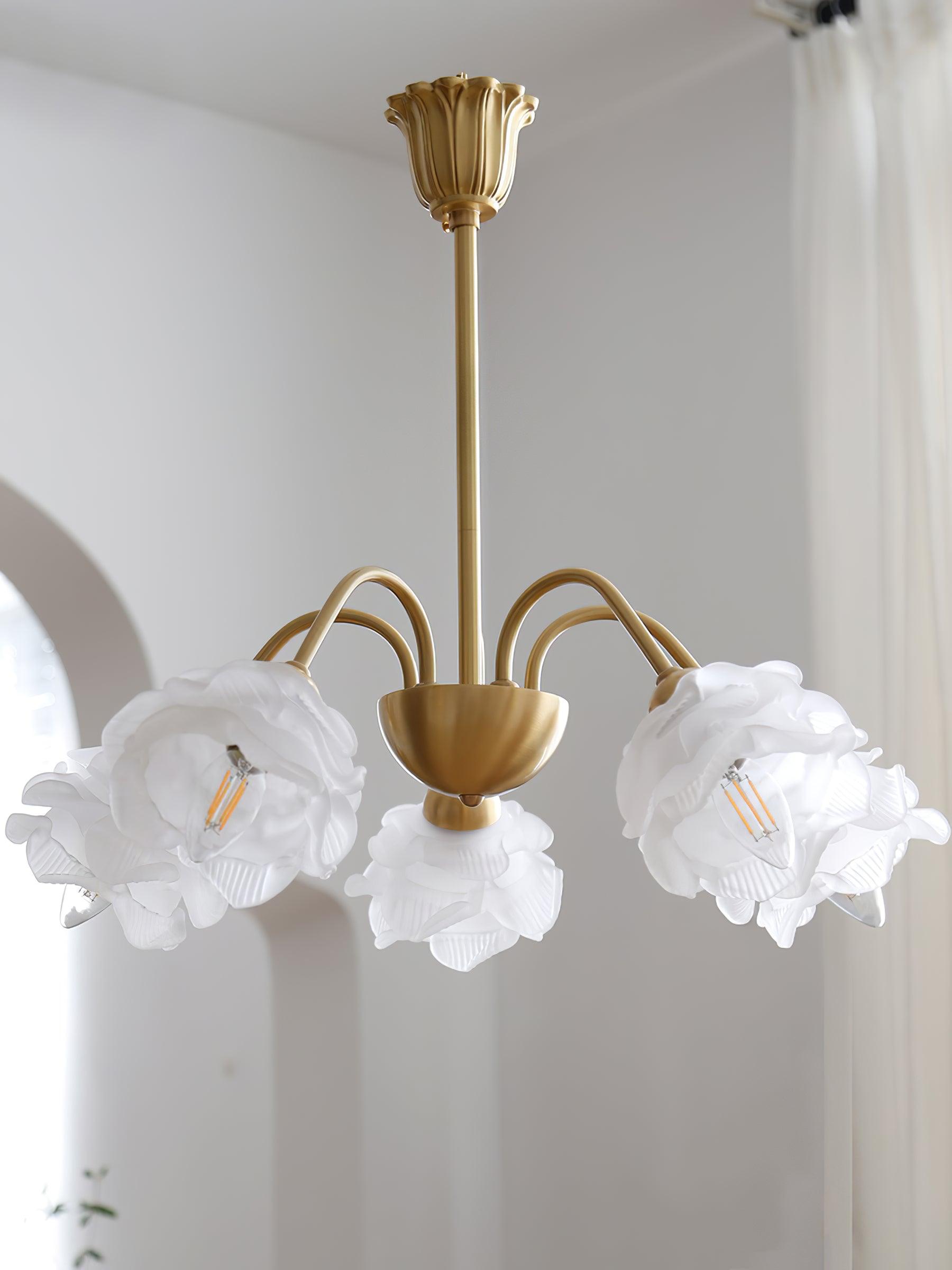 Lustra Lustre Laiton Verre Rose Floral