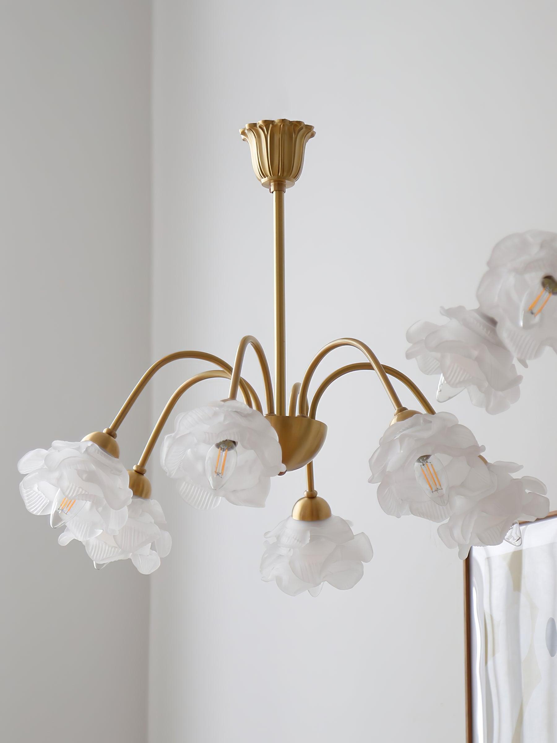 Lustra Lustre Laiton Verre Rose Floral