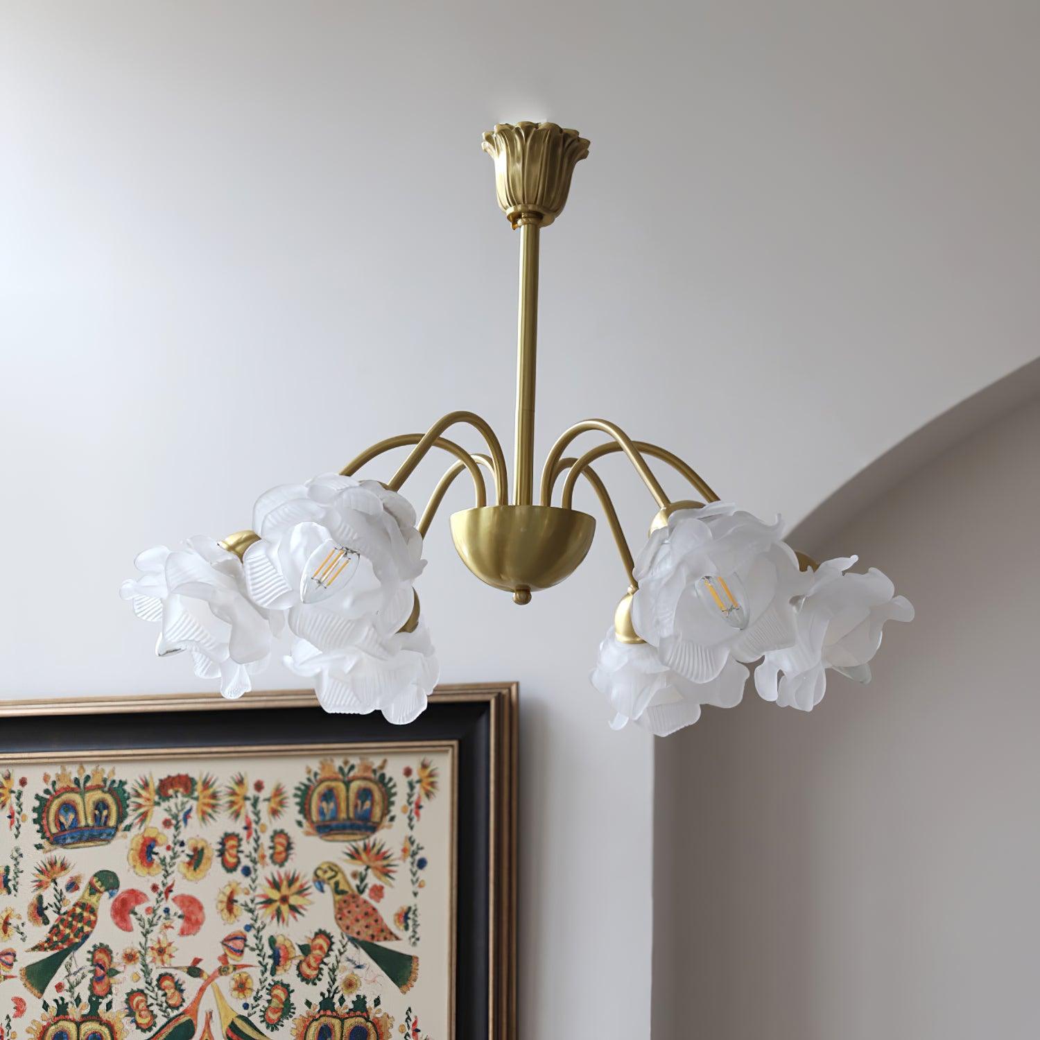 Lustra Lustre Laiton Verre Rose Floral