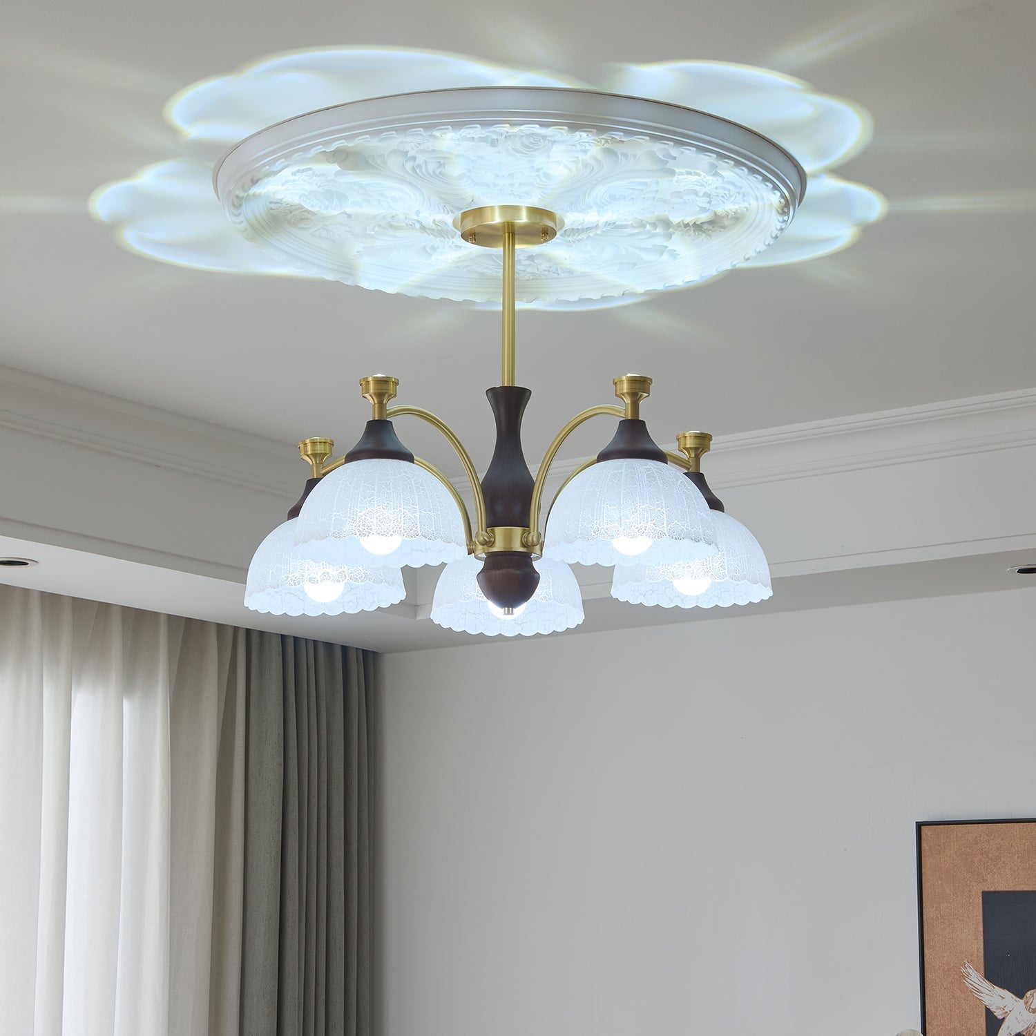 Avvynila Lustre Vintage Élégant en Laiton et Bois