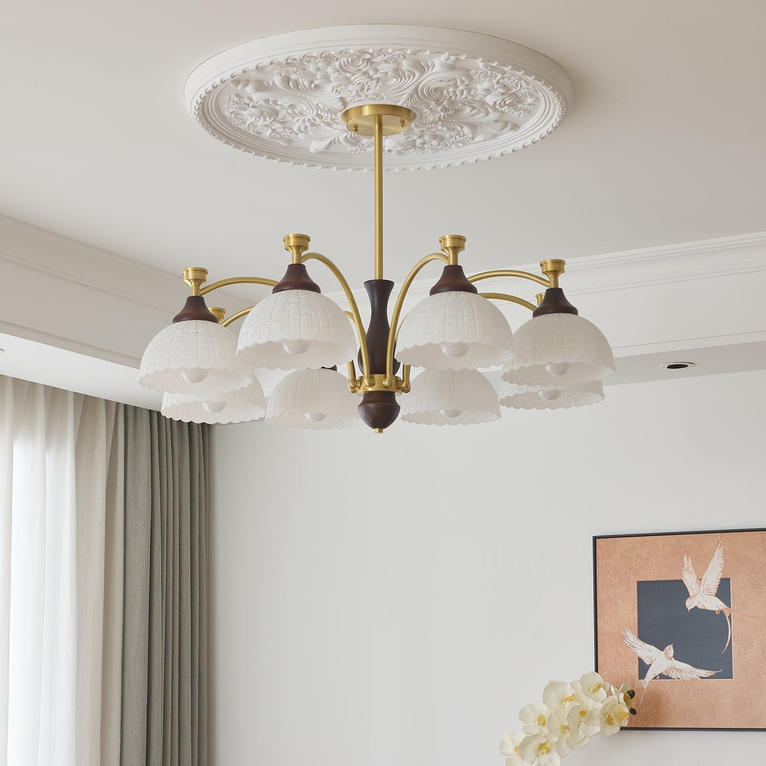 Avvynila Lustre Vintage Élégant en Laiton et Bois