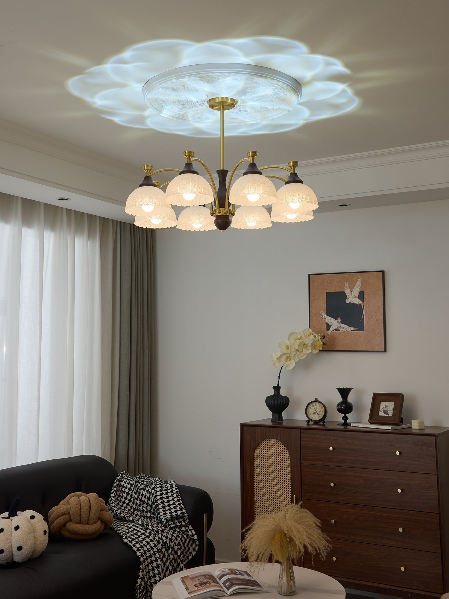 Avvynila Lustre Vintage Élégant en Laiton et Bois