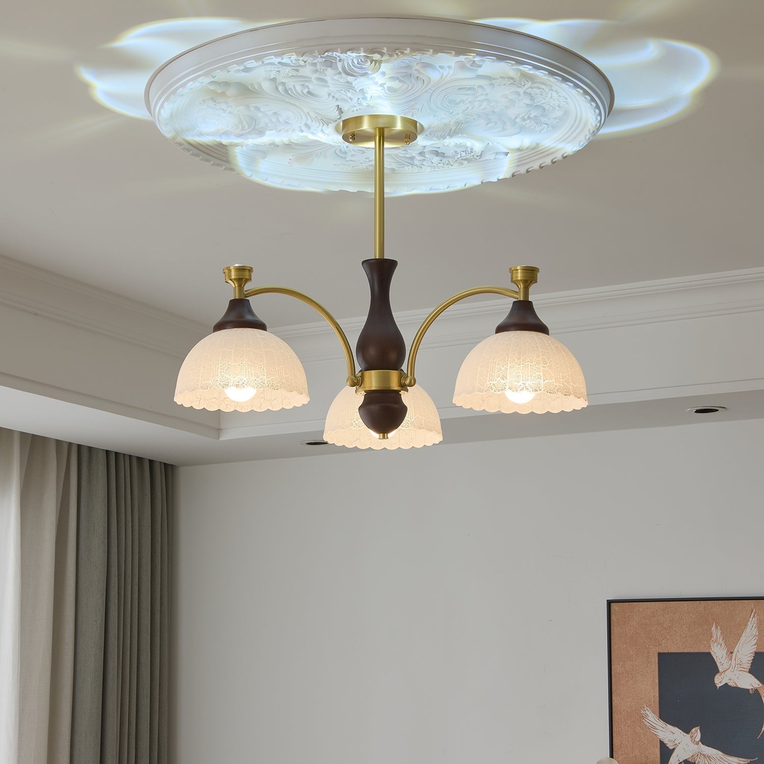 Avvynila Lustre Vintage Élégant en Laiton et Bois