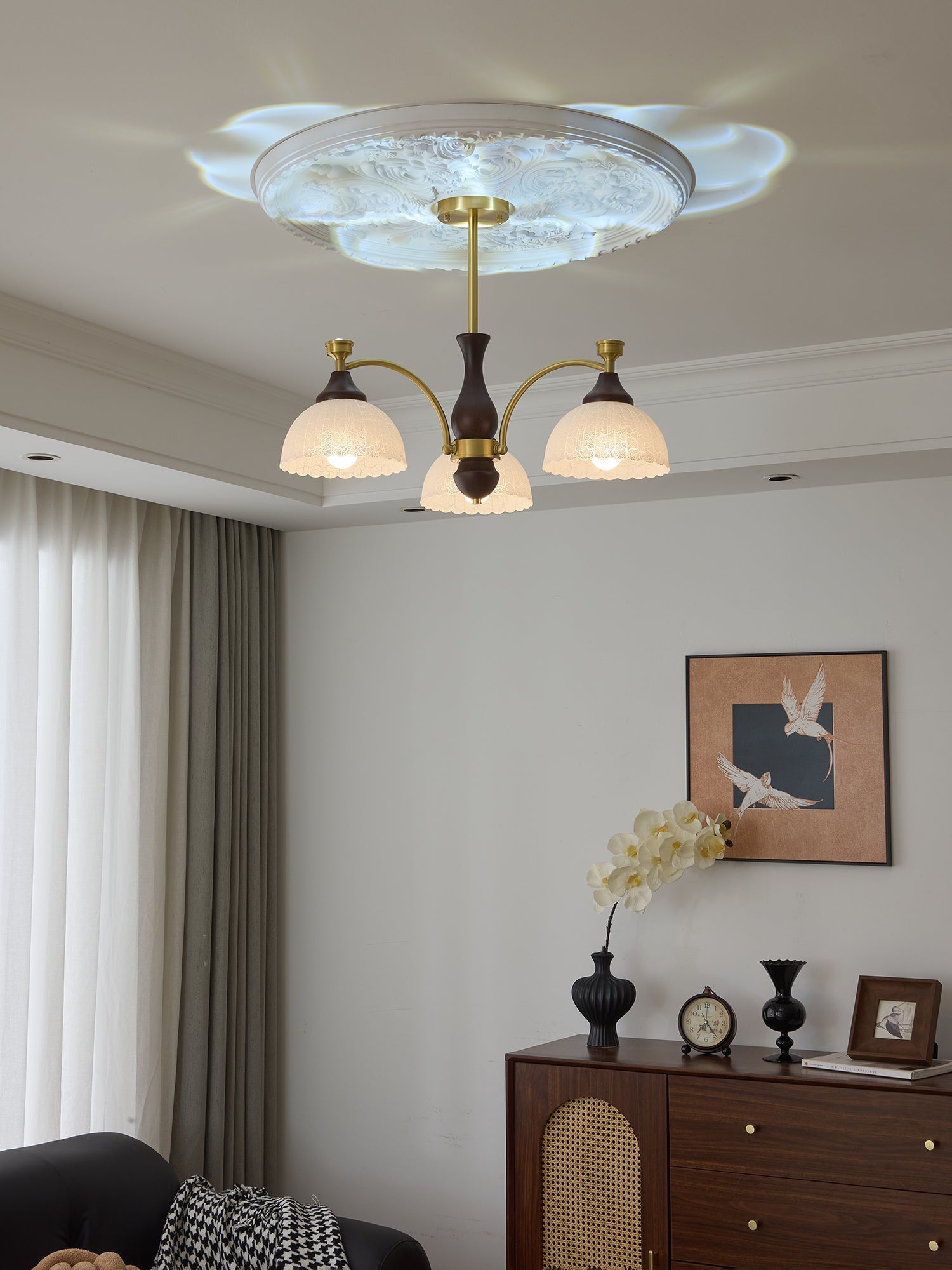 Avvynila Lustre Vintage Élégant en Laiton et Bois