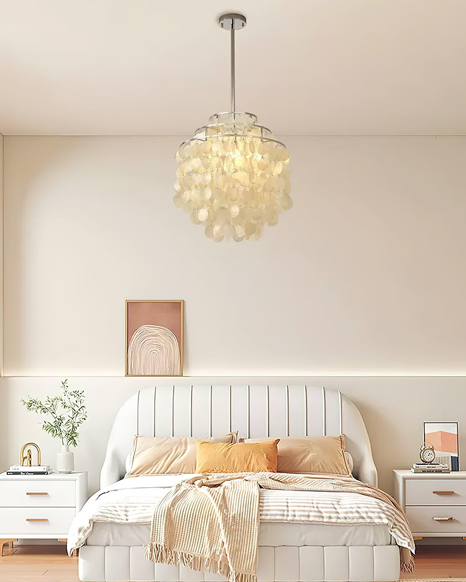 Lustra Suspension Lampe Coquillage Rond en Chrome