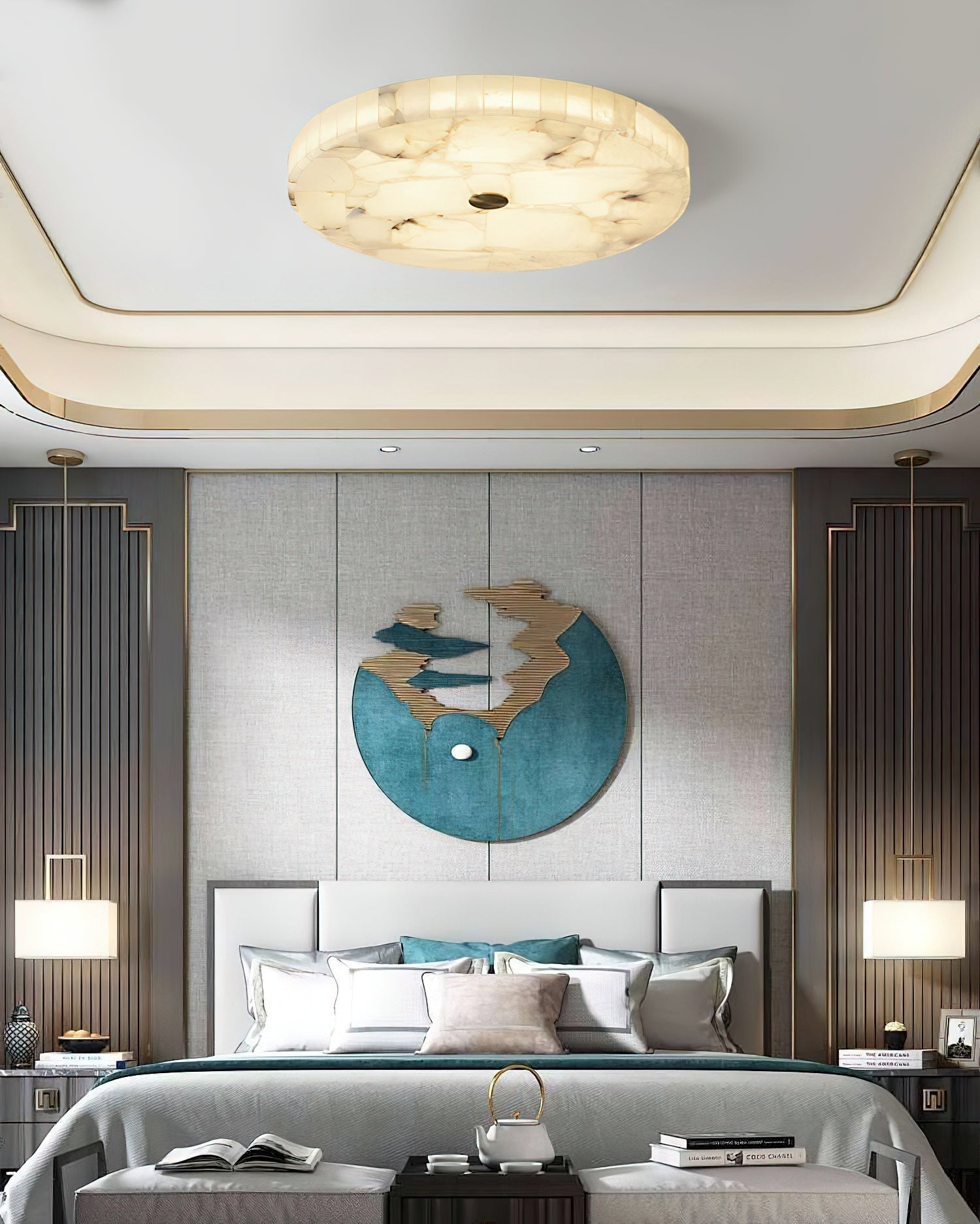 Vosilis Lampe de Plafond Ronde en Albâtre Moderne Minimaliste