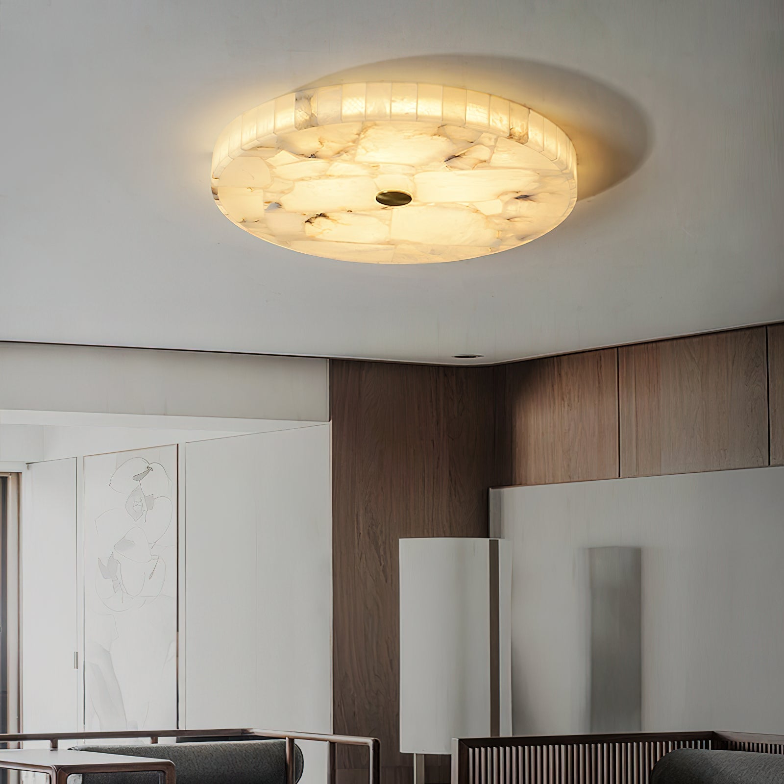 Vosilis Lampe de Plafond Ronde en Albâtre Moderne Minimaliste